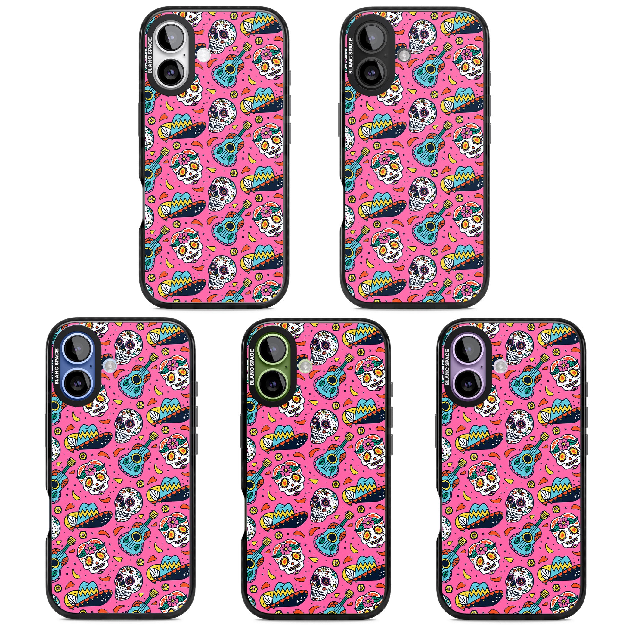 Pink Day Of The Dead Pattern iPhone 17 Impact Black Phone Case APT Impact Protection