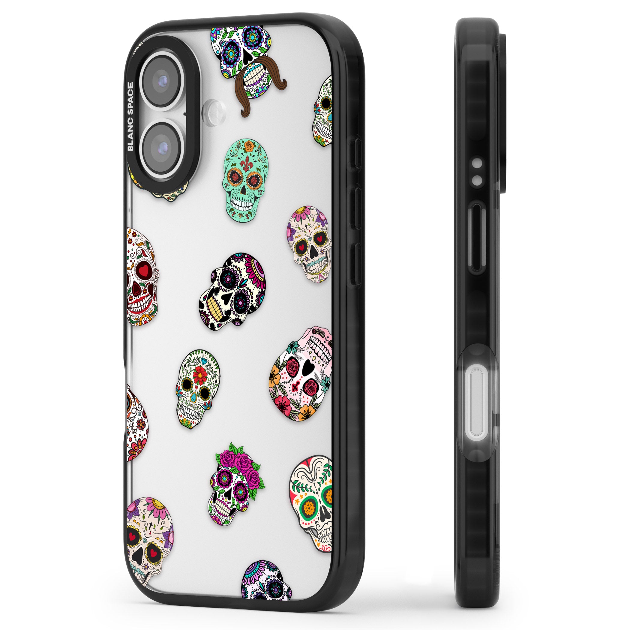 Mixed Sugar Skull Pattern iPhone 17 Impact Black Phone Case Side Profile
