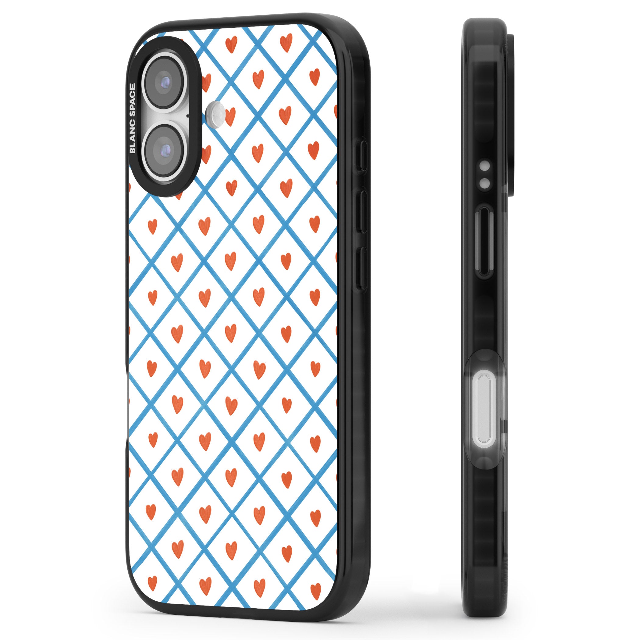 Lattice Love Hearts iPhone 17 Impact Black Phone Case Side Profile