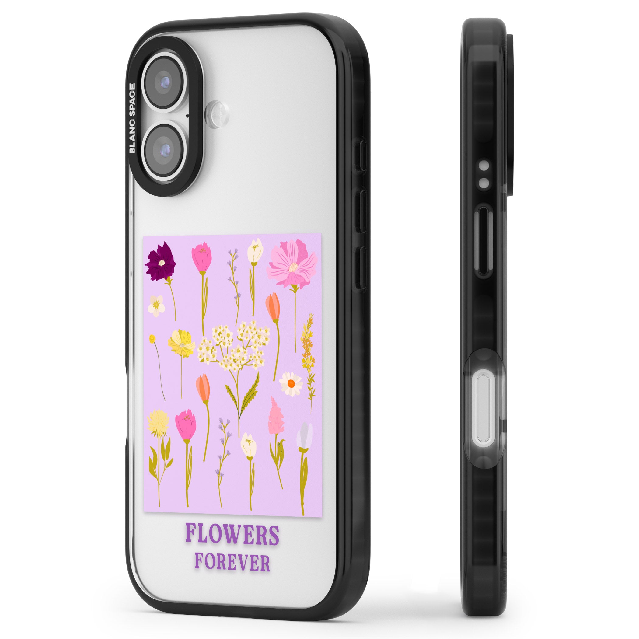 Flowers Forever iPhone 17 Impact Black Phone Case Side Profile