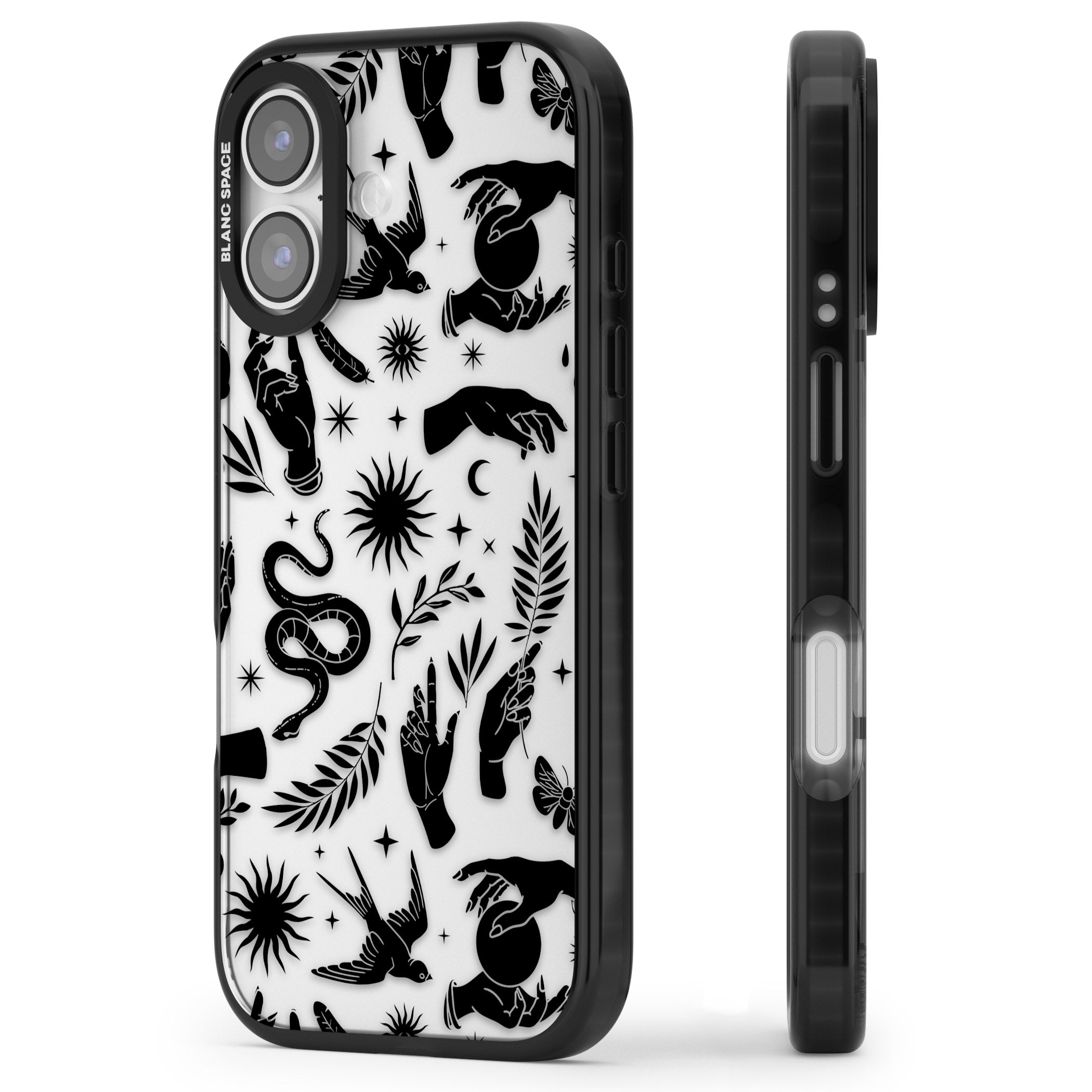 Celestial Pattern (Black) iPhone 17 Impact Black Phone Case Side Profile