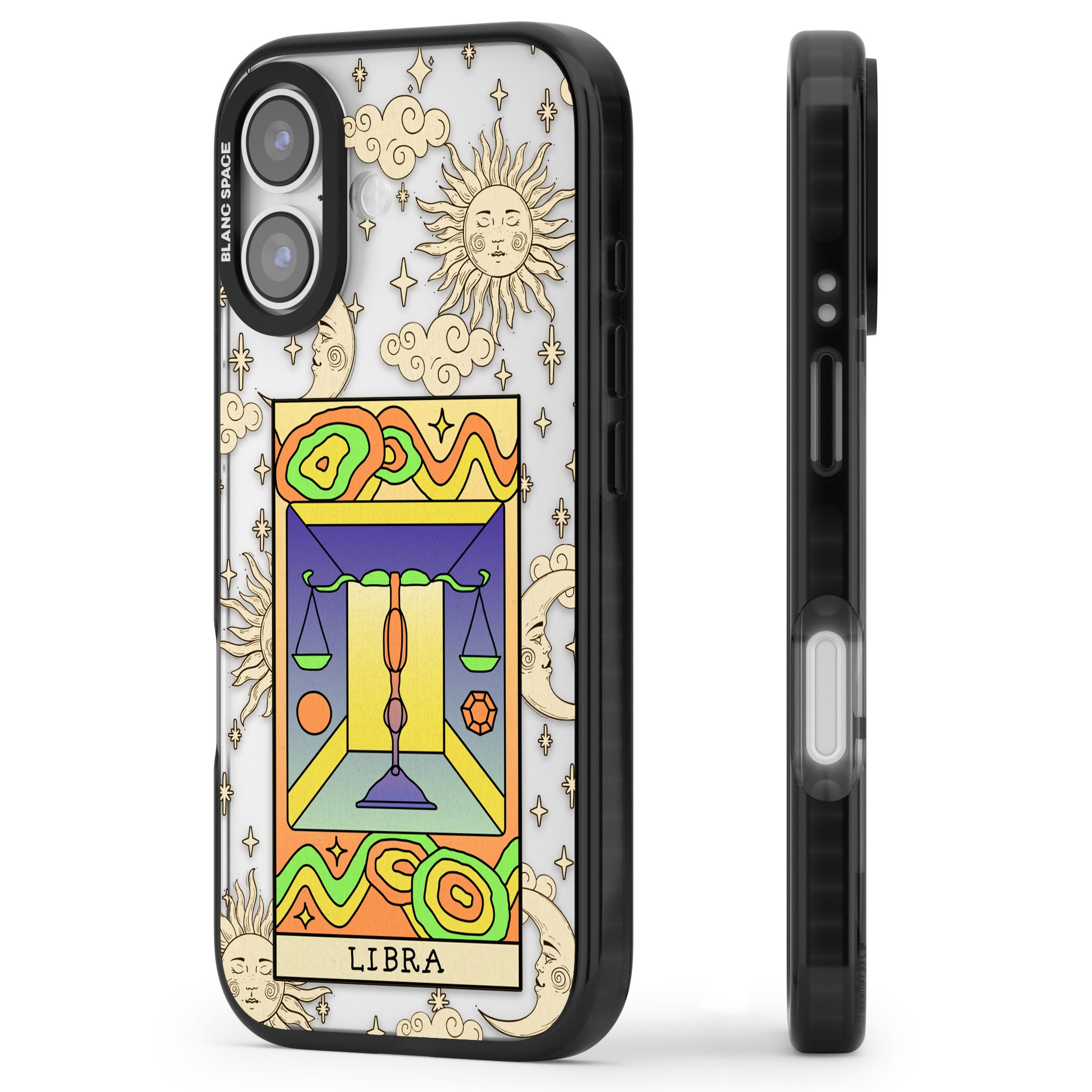 Celestial Zodiac Libra iPhone 17 Impact Black Phone Case Side Profile