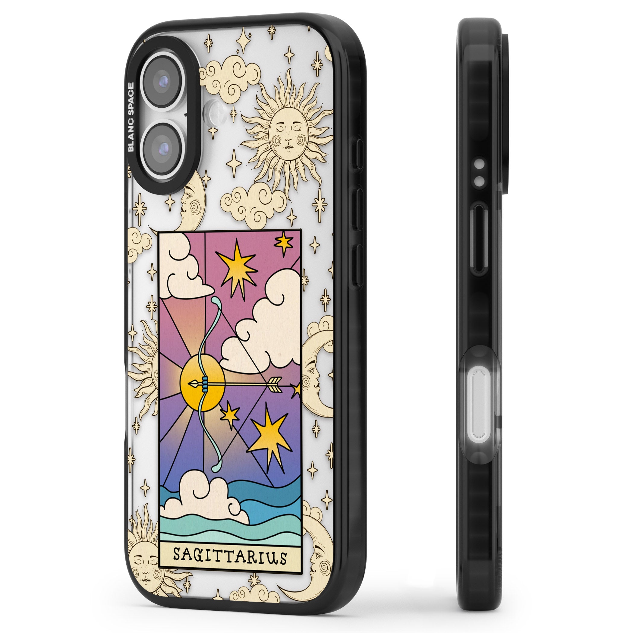 Celestial Zodiac Sagittarius iPhone 17 Impact Black Phone Case Side Profile