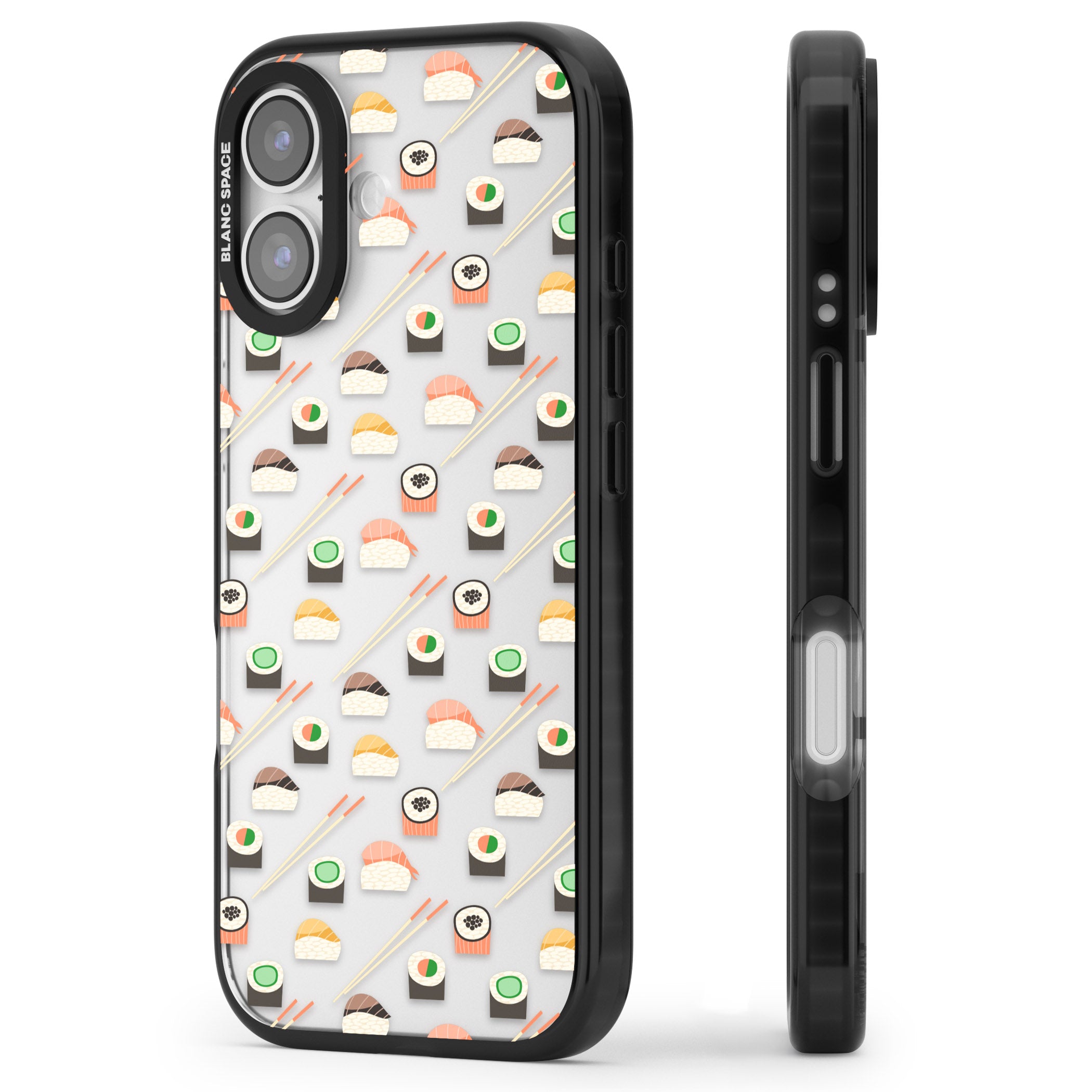 Sushi & Chopsticks Pattern iPhone 17 Impact Black Phone Case Side Profile