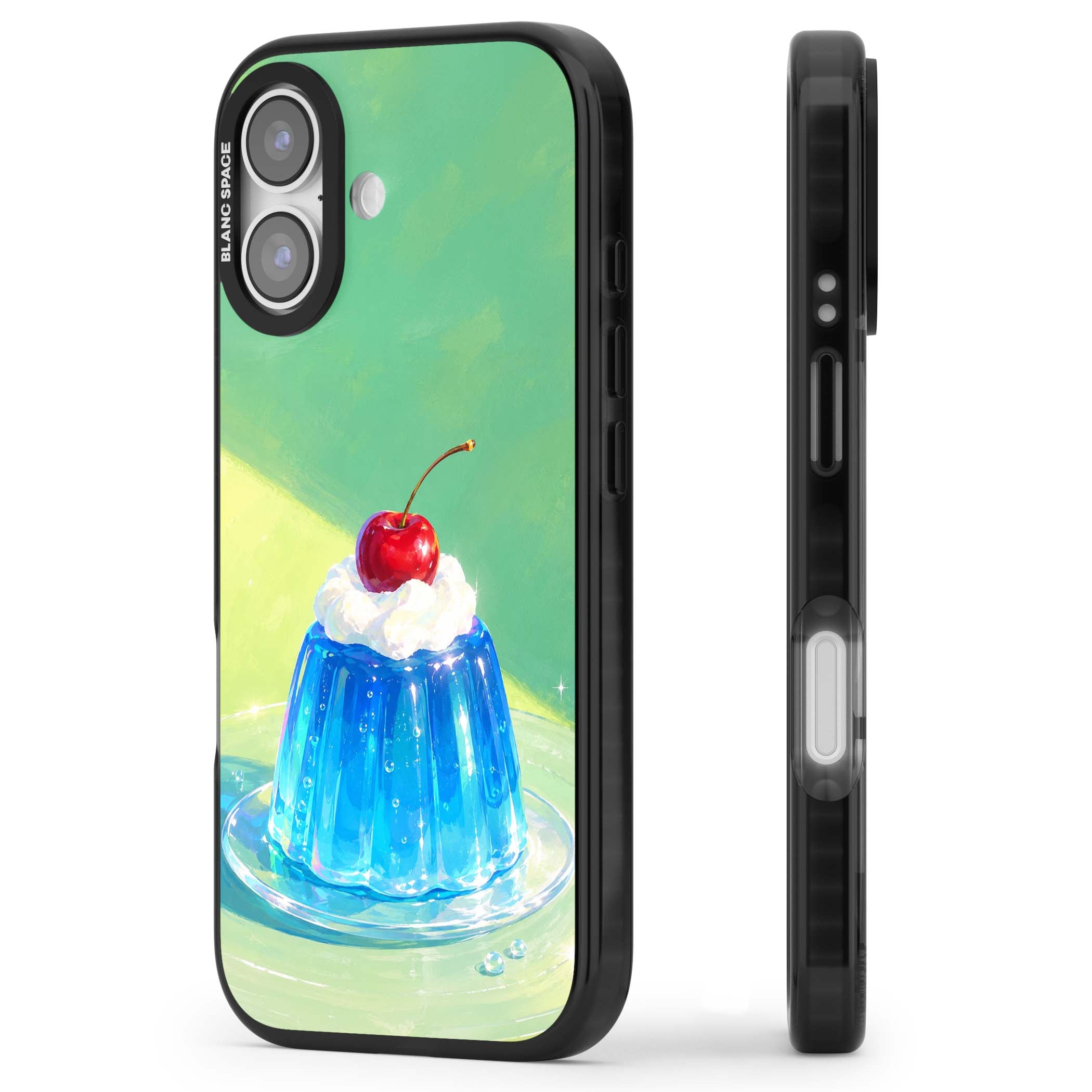Cherry Jelly kawaii dessert iPhone case featuring blue jelly pudding, whipped cream and a red cherry | Clear Impact case for iPhone 17