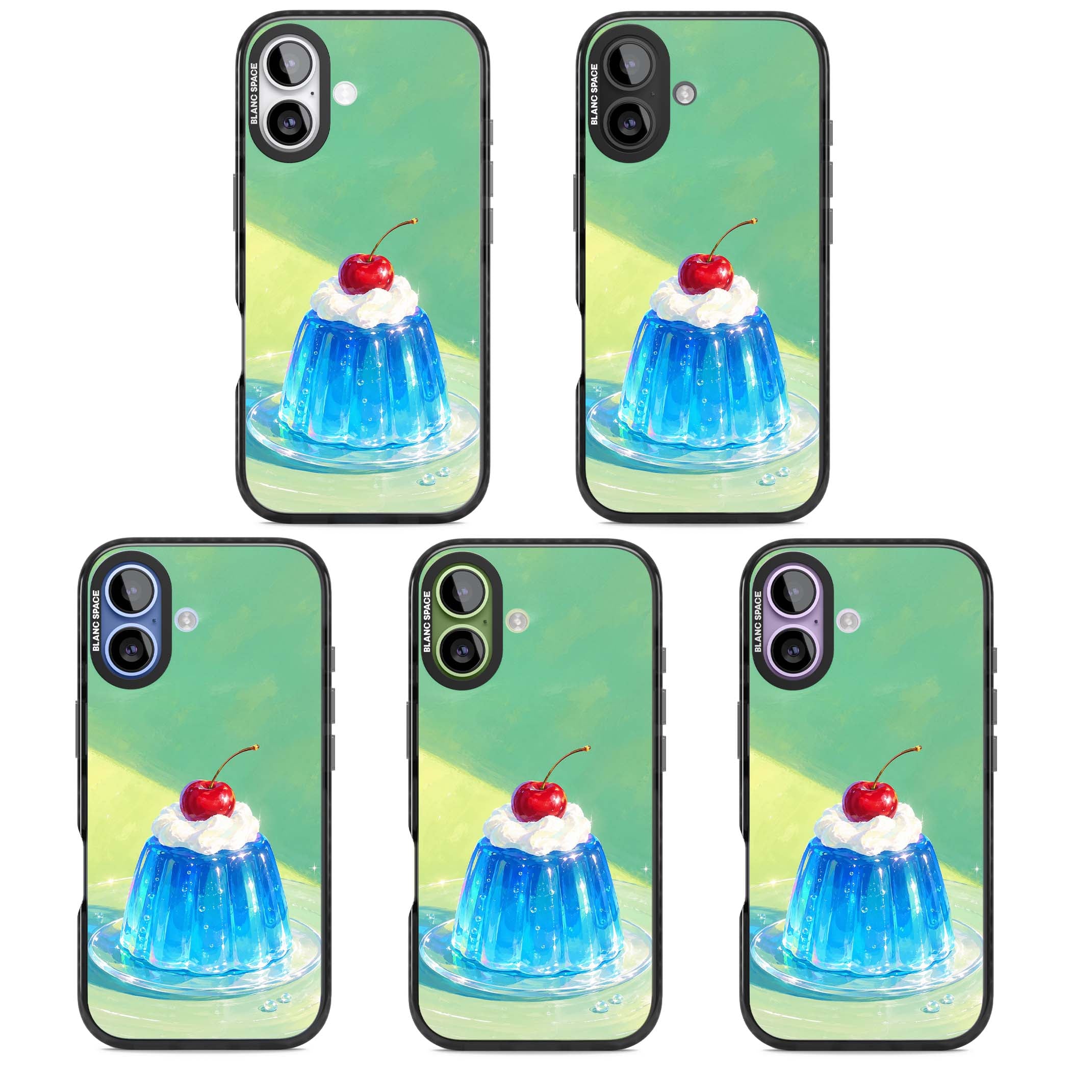 Cherry Jelly kawaii dessert iPhone case featuring blue jelly pudding, whipped cream and a red cherry | Clear Impact case for iPhone 17