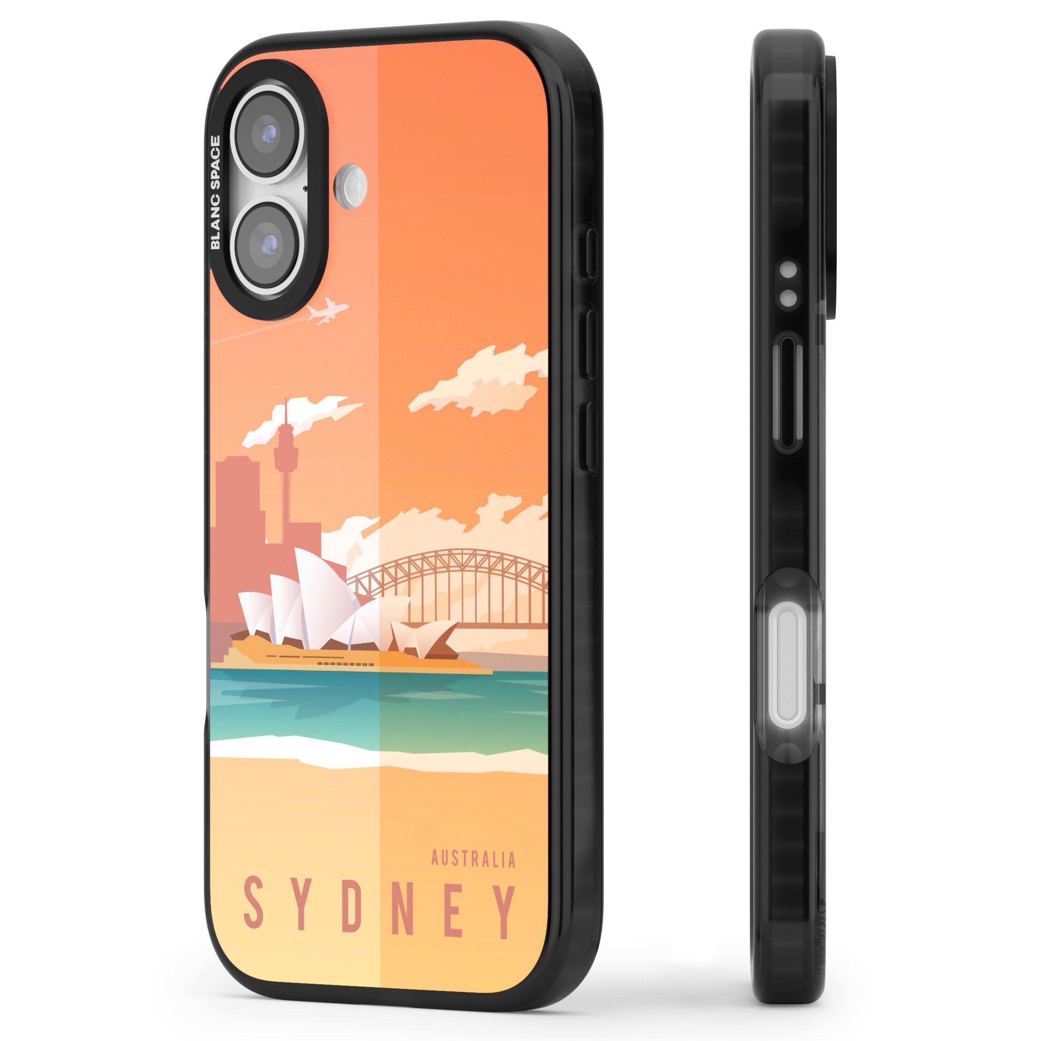 Vintage Travel Poster Sydney iPhone 17 Impact Black Phone Case Side Profile