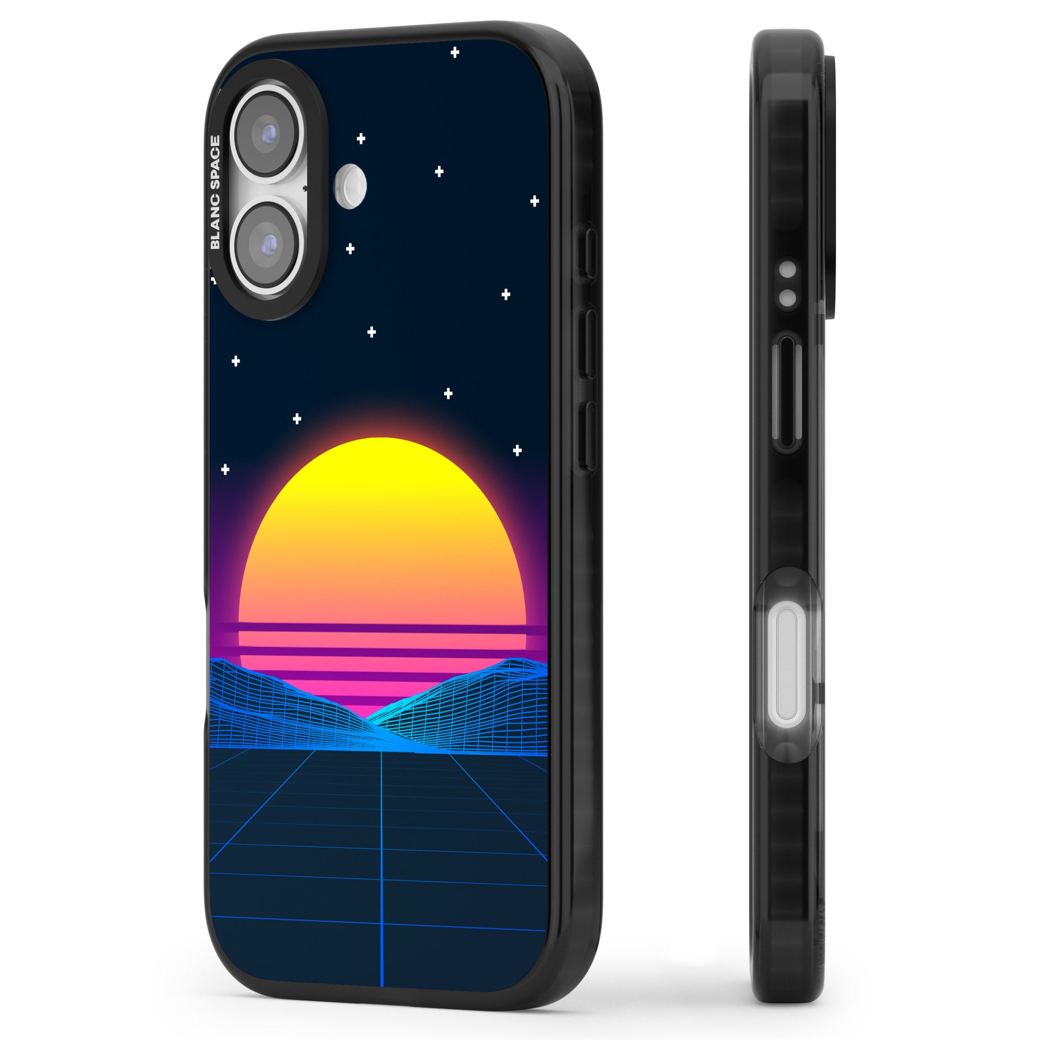 Retro Sunset Vaporwave iPhone 17 Impact Black Phone Case Side Profile