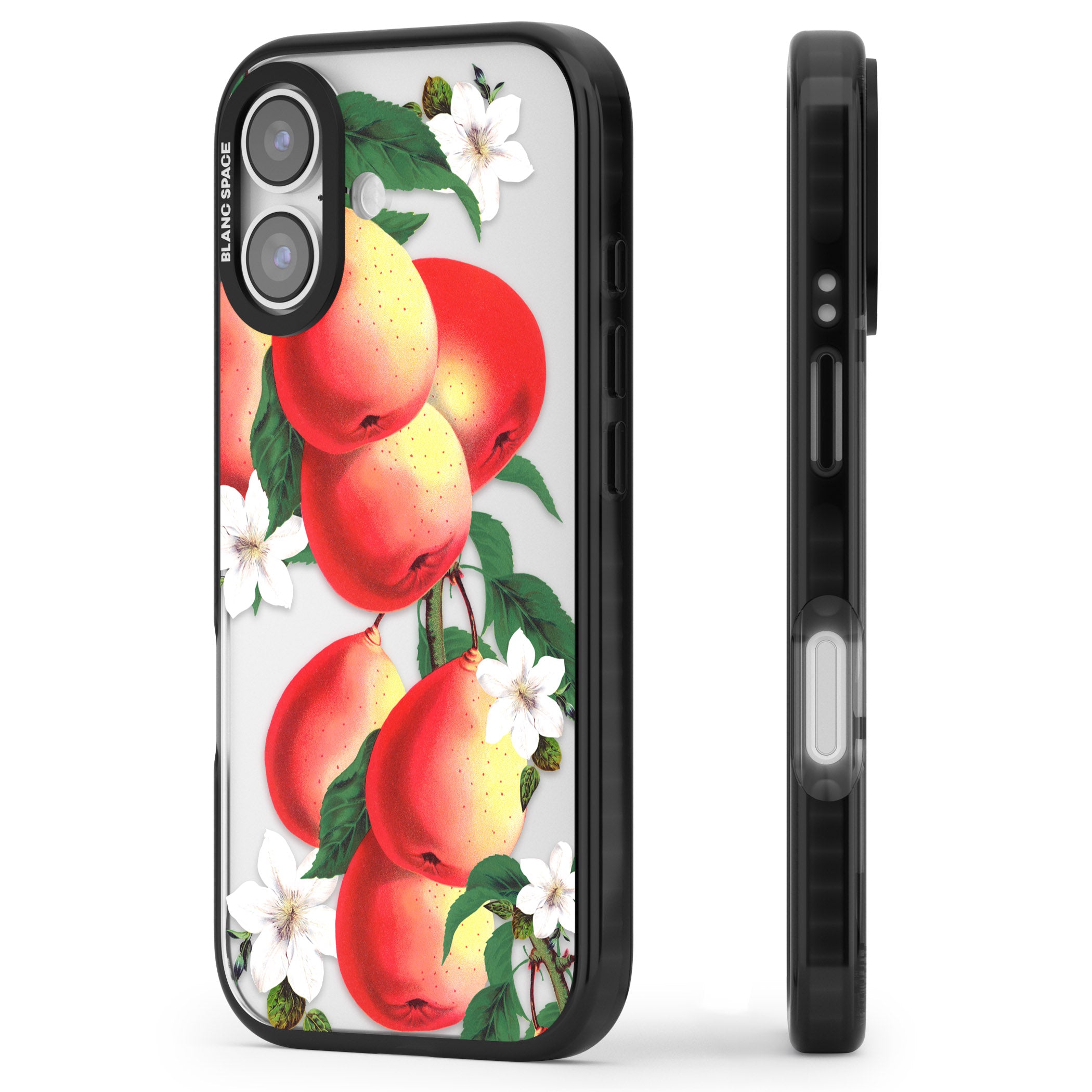 Vintage Painted Peaches iPhone 17 Impact Black Phone Case Side Profile