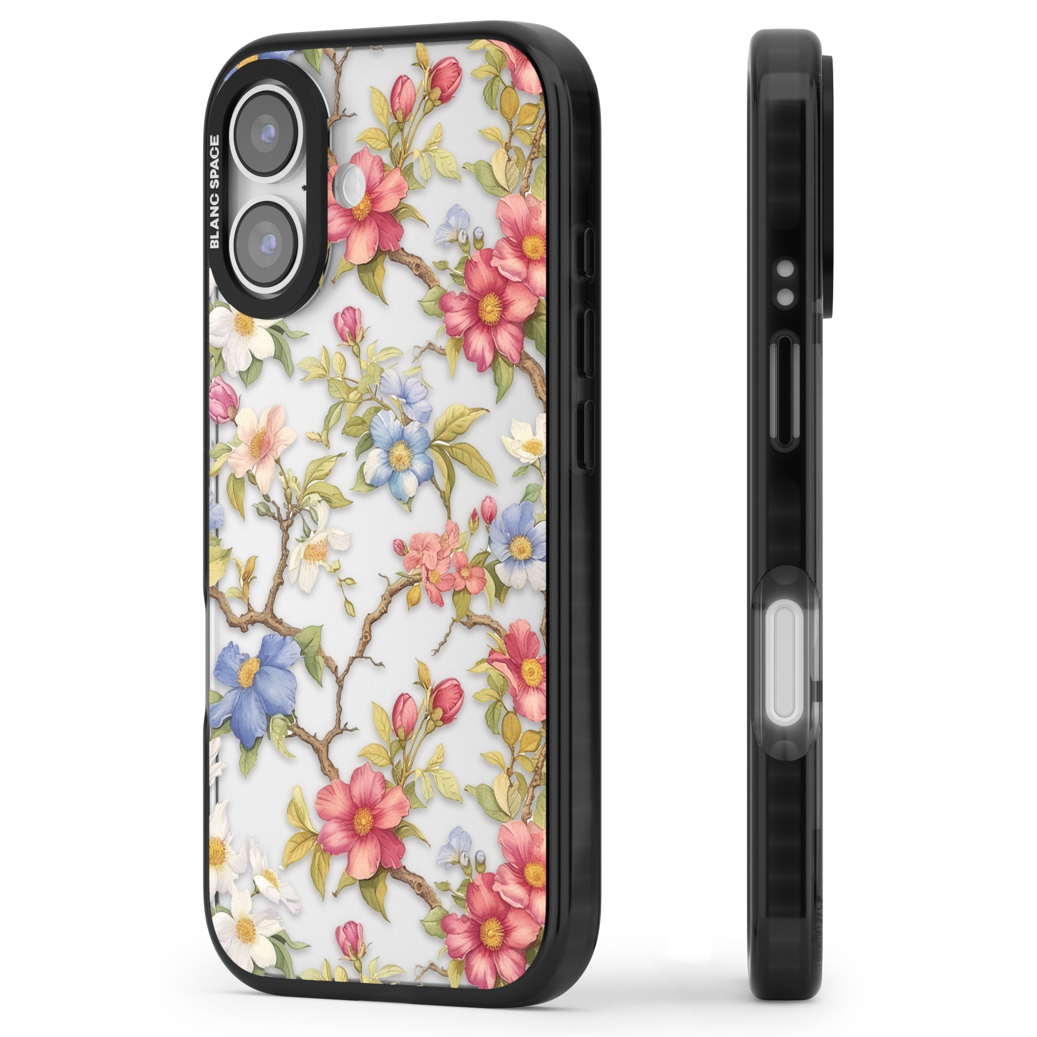 Vintage Vines & Flowers iPhone 17 Impact Black Phone Case Side Profile