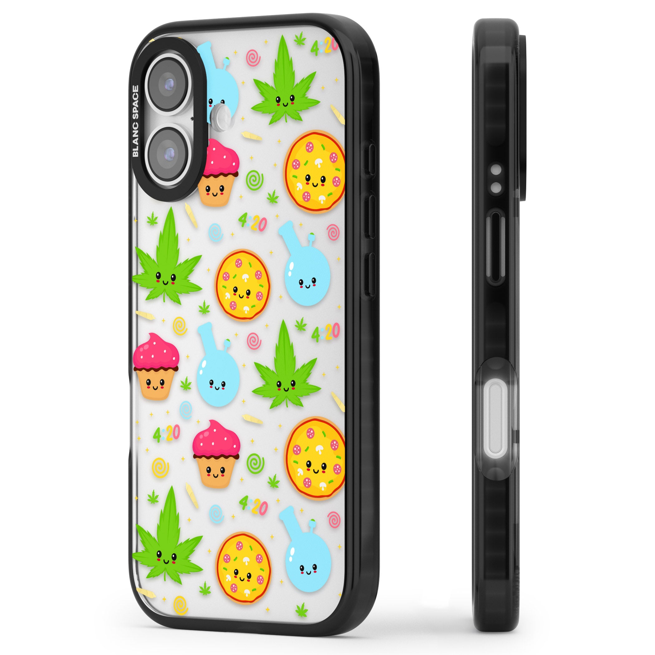 Kawaii Weed Pattern iPhone 17 Impact Black Phone Case Side Profile