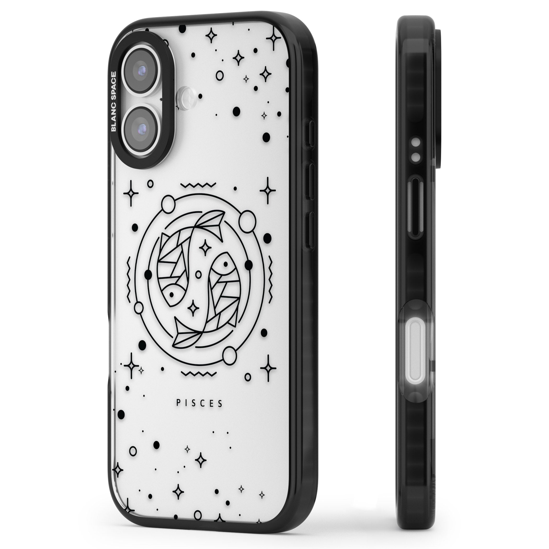 Pisces Emblem Transparent iPhone 17 Impact Black Phone Case Side Profile