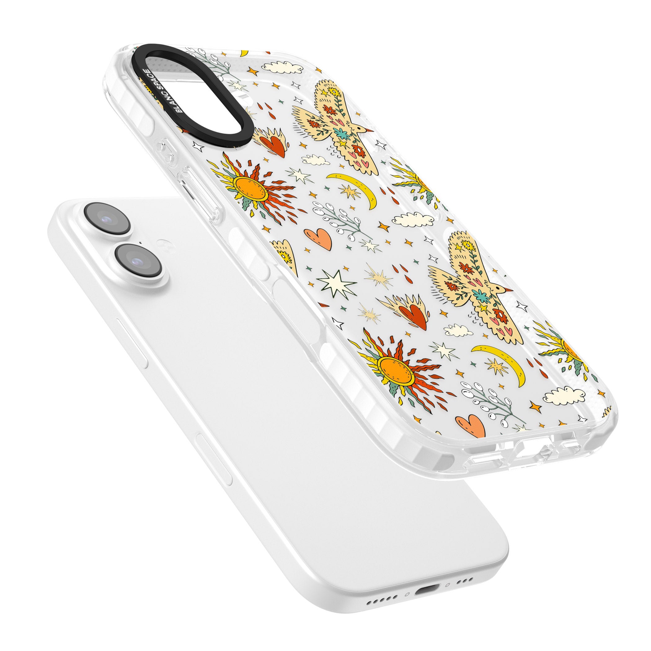 Boho Celestial Floral Bird Sun iPhone 17 Impact Clear Phone Case Colours
