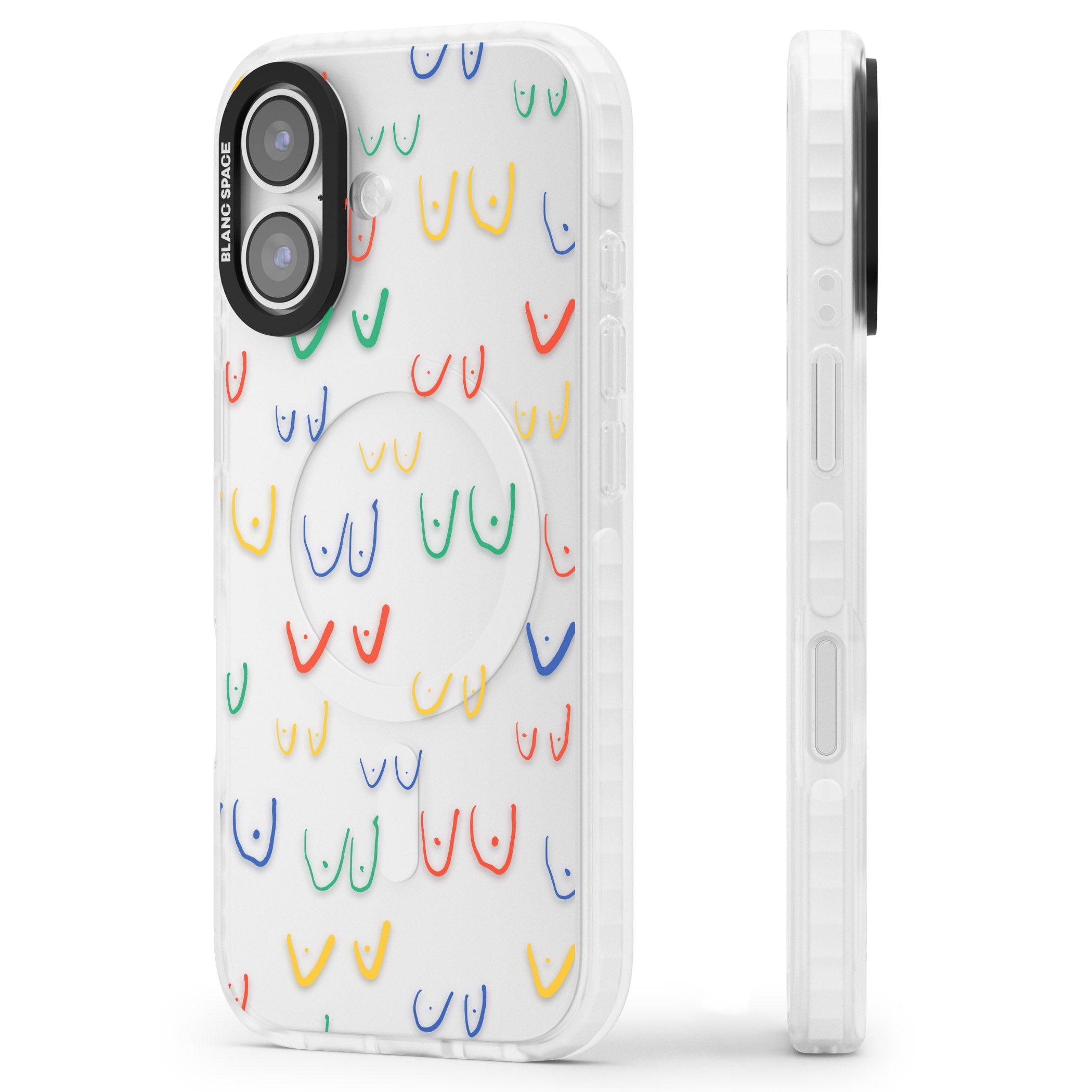 Boob Pattern (Mixed Colours) iPhone 17 Impact Clear Phone Case Side Profile
