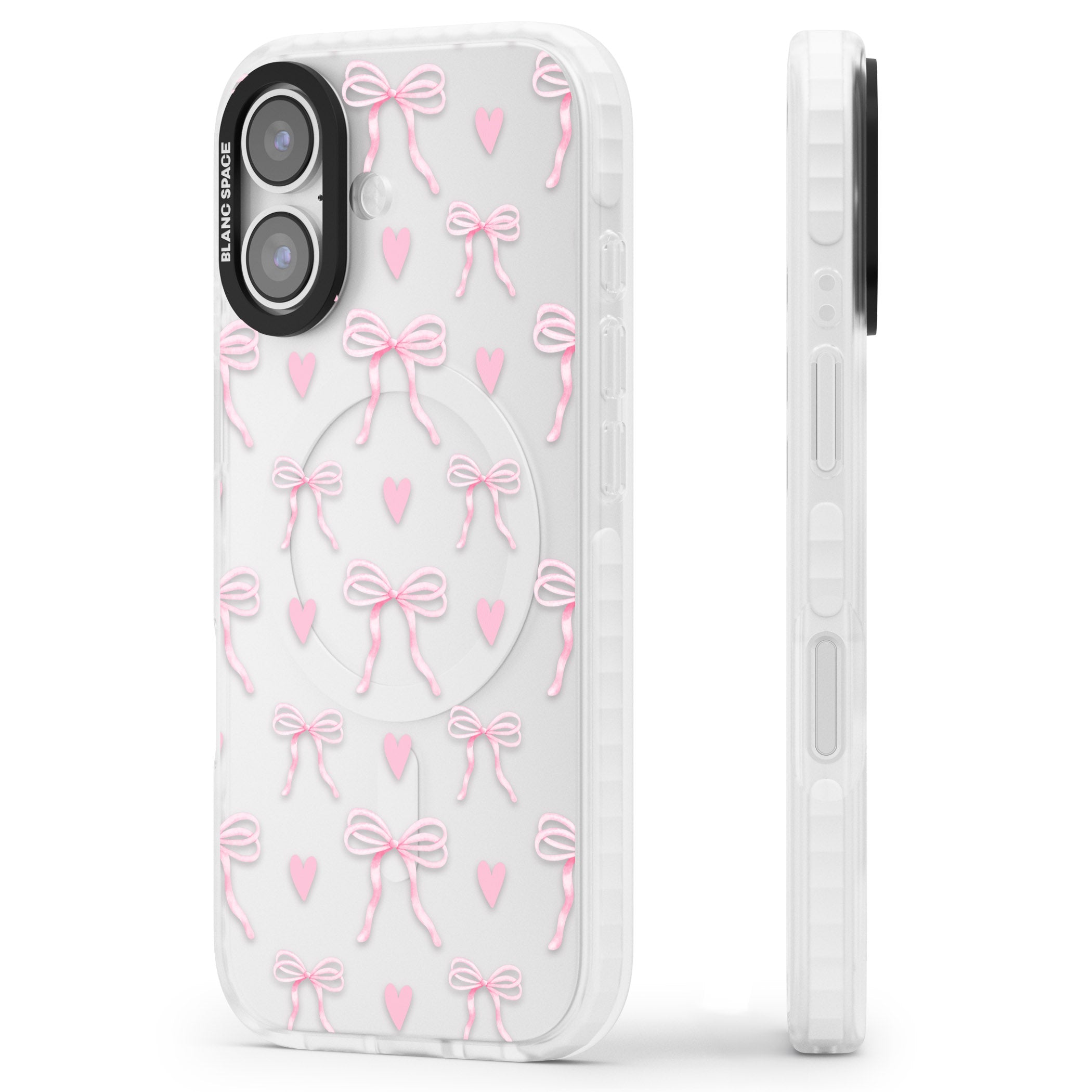 Pink Bows & Hearts iPhone 17 Impact Clear Phone Case Side Profile