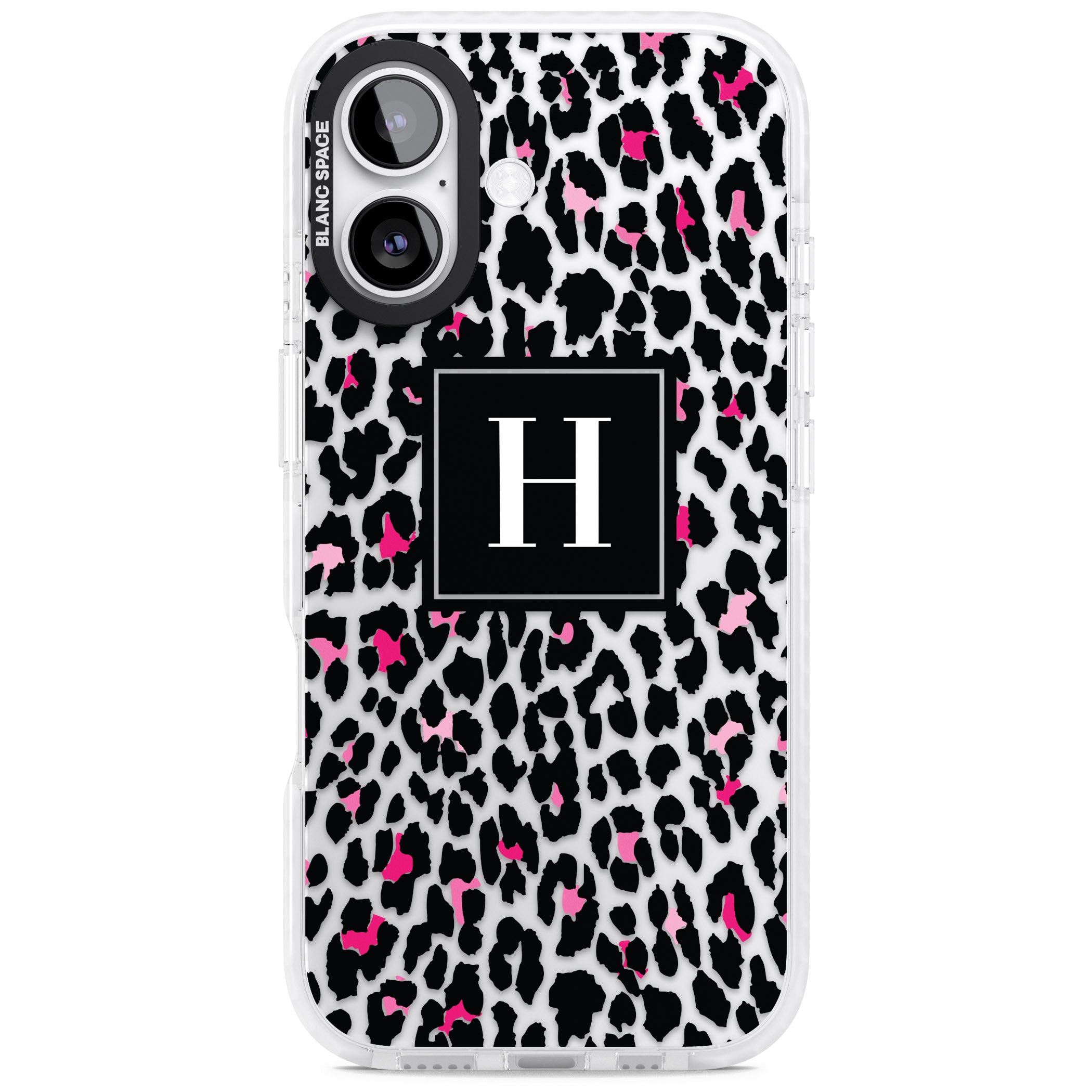 Personalised Clear Pink Leopard Monogram iPhone 17 Impact Clear Phone Case