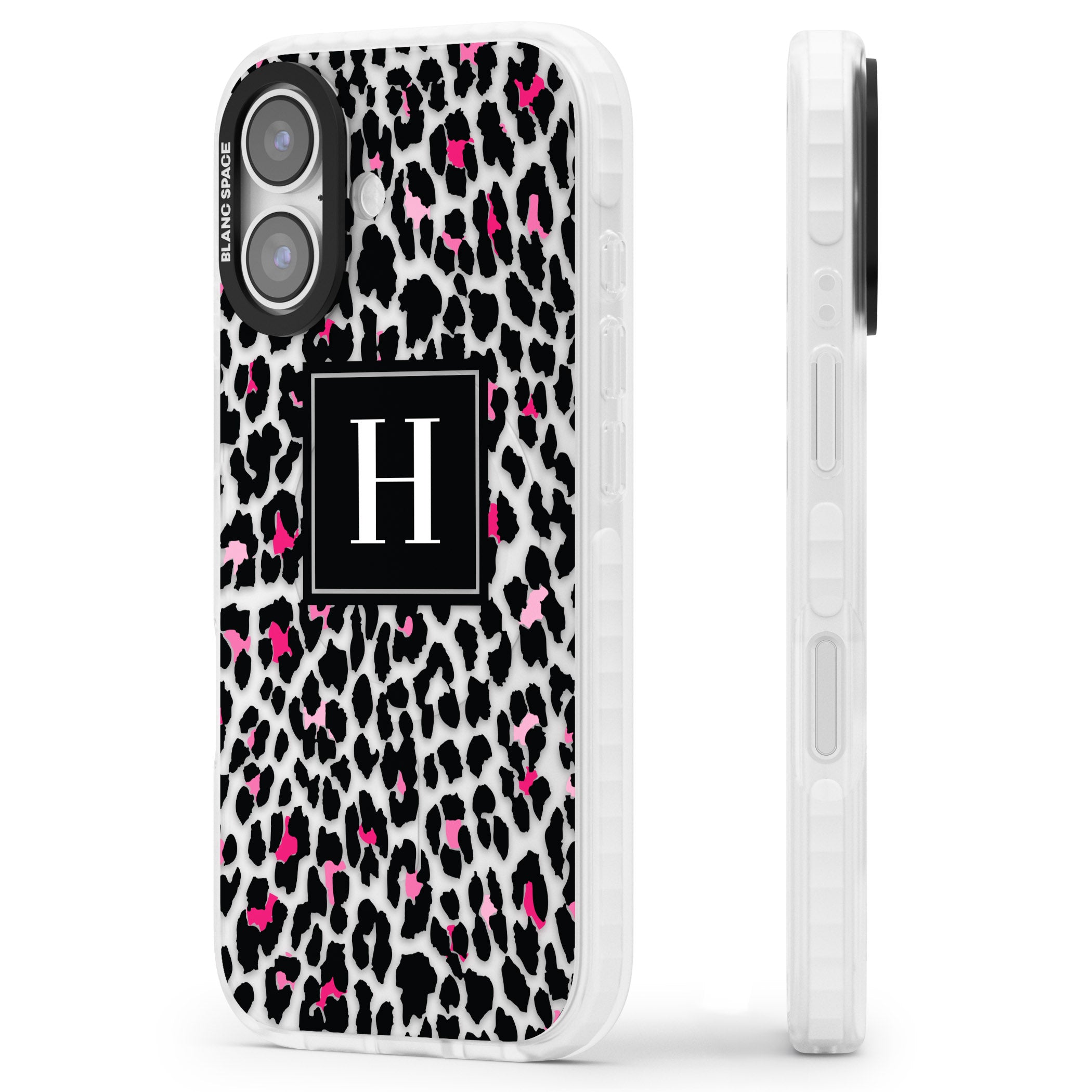 Personalised Clear Pink Leopard Monogram iPhone 17 Impact Clear Phone Case Side Profile