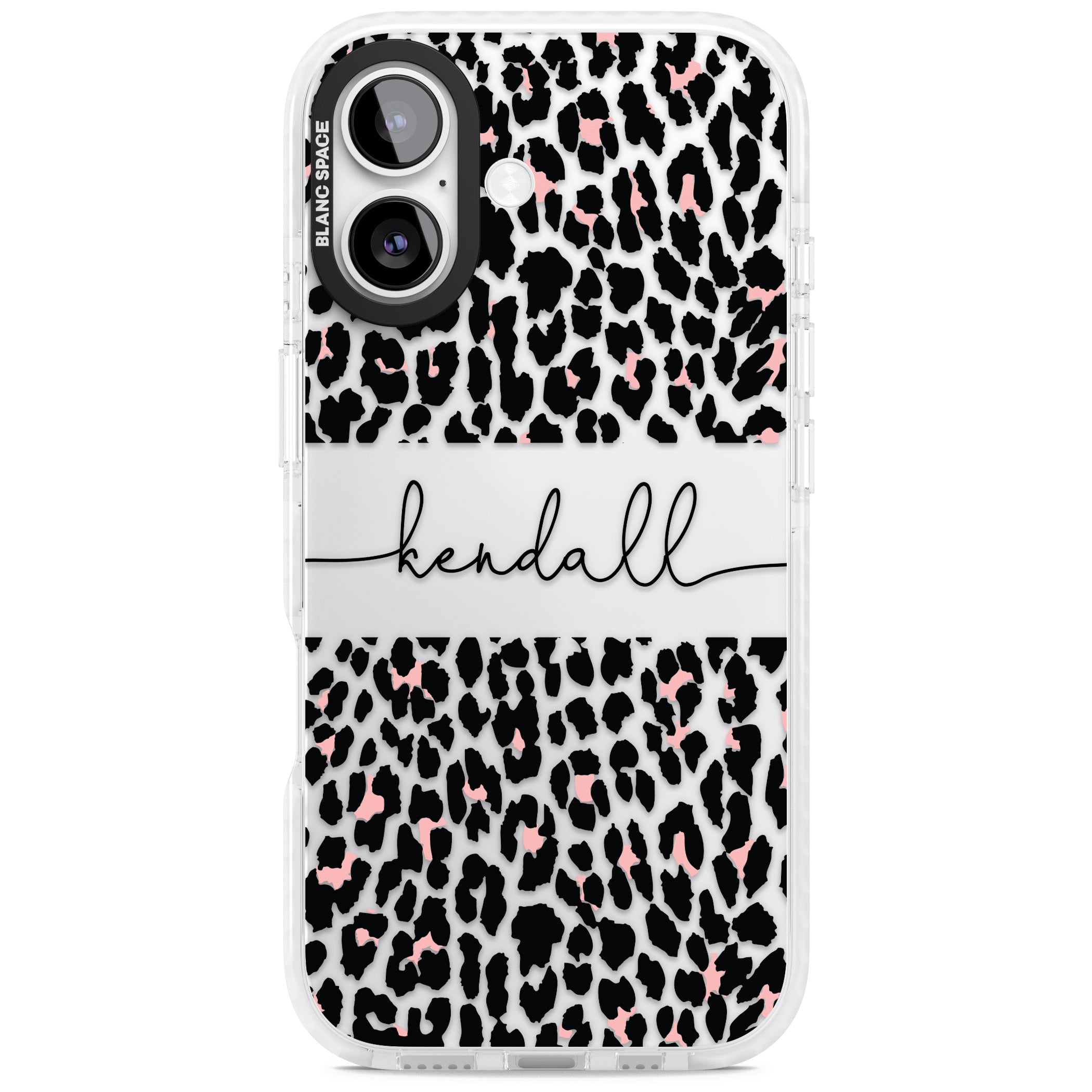 Personalised Cursive Leopard Spots iPhone 17 Impact Clear Phone Case