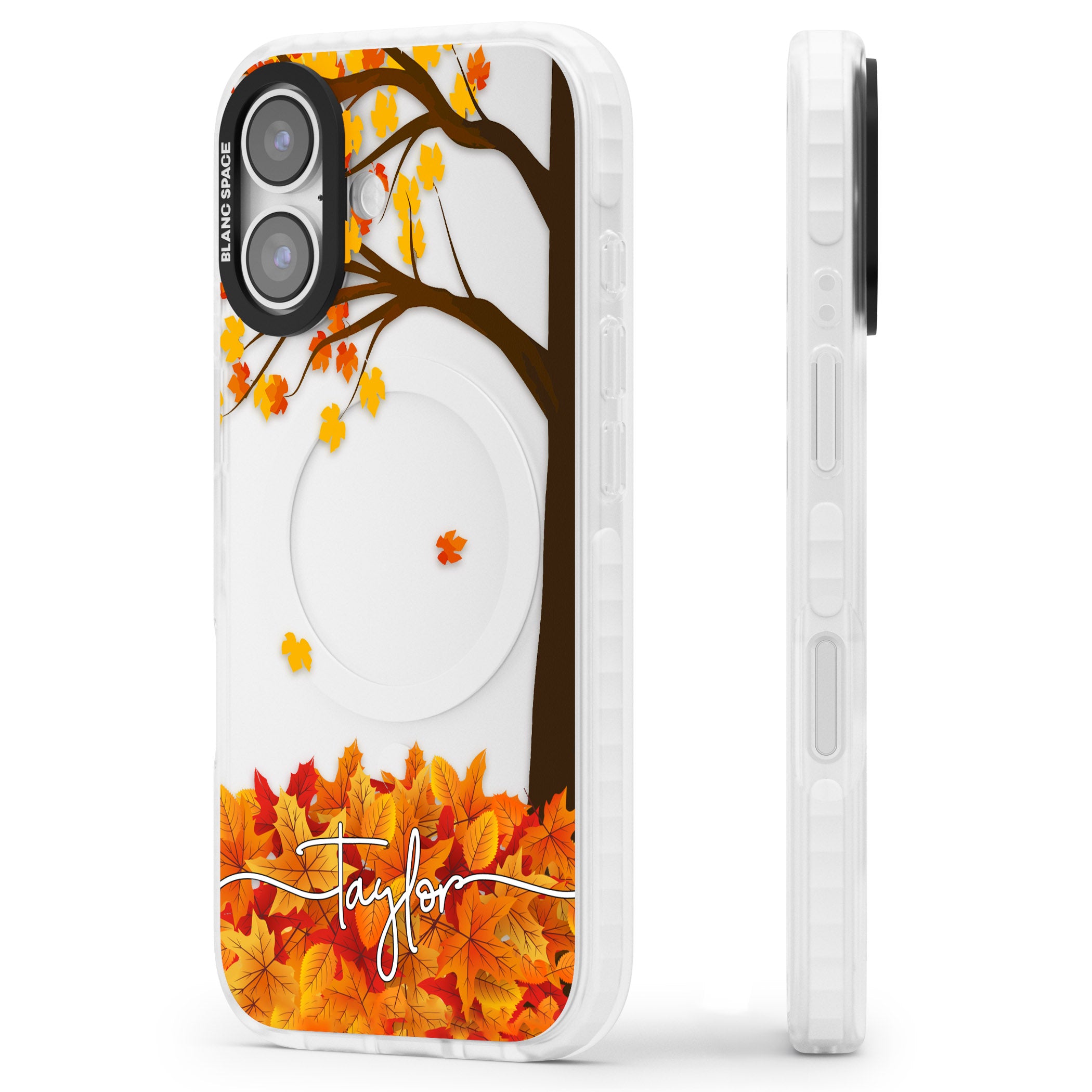 Personalised Autumn Leaves iPhone 17 Impact Clear Phone Case Side Profile