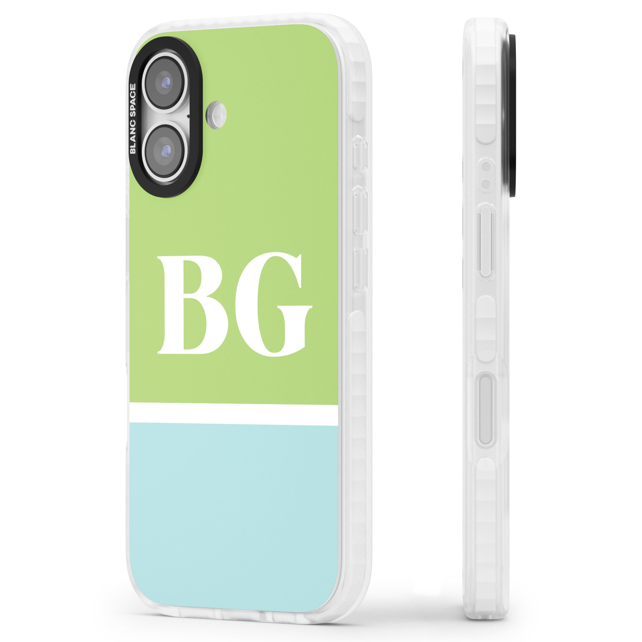 Personalised Colorblock: Green & Turquoise iPhone 17 Impact Clear Phone Case Side Profile