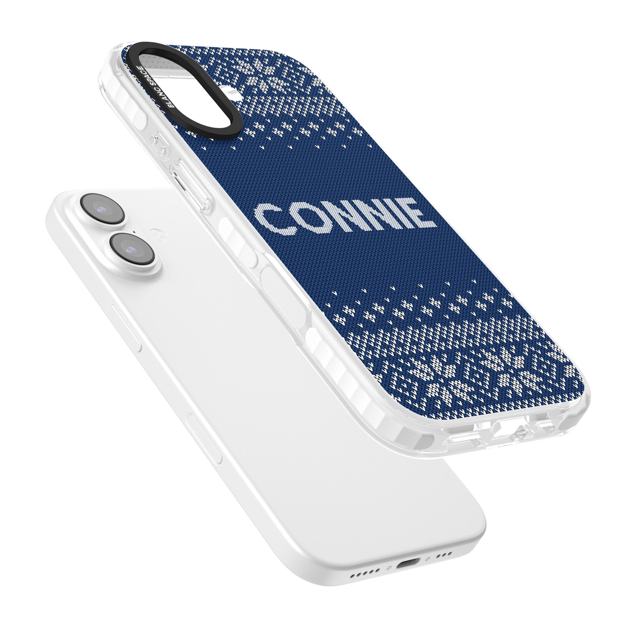 Personalised Blue Knitted Christmas iPhone 17 Impact Clear Phone Case Colours