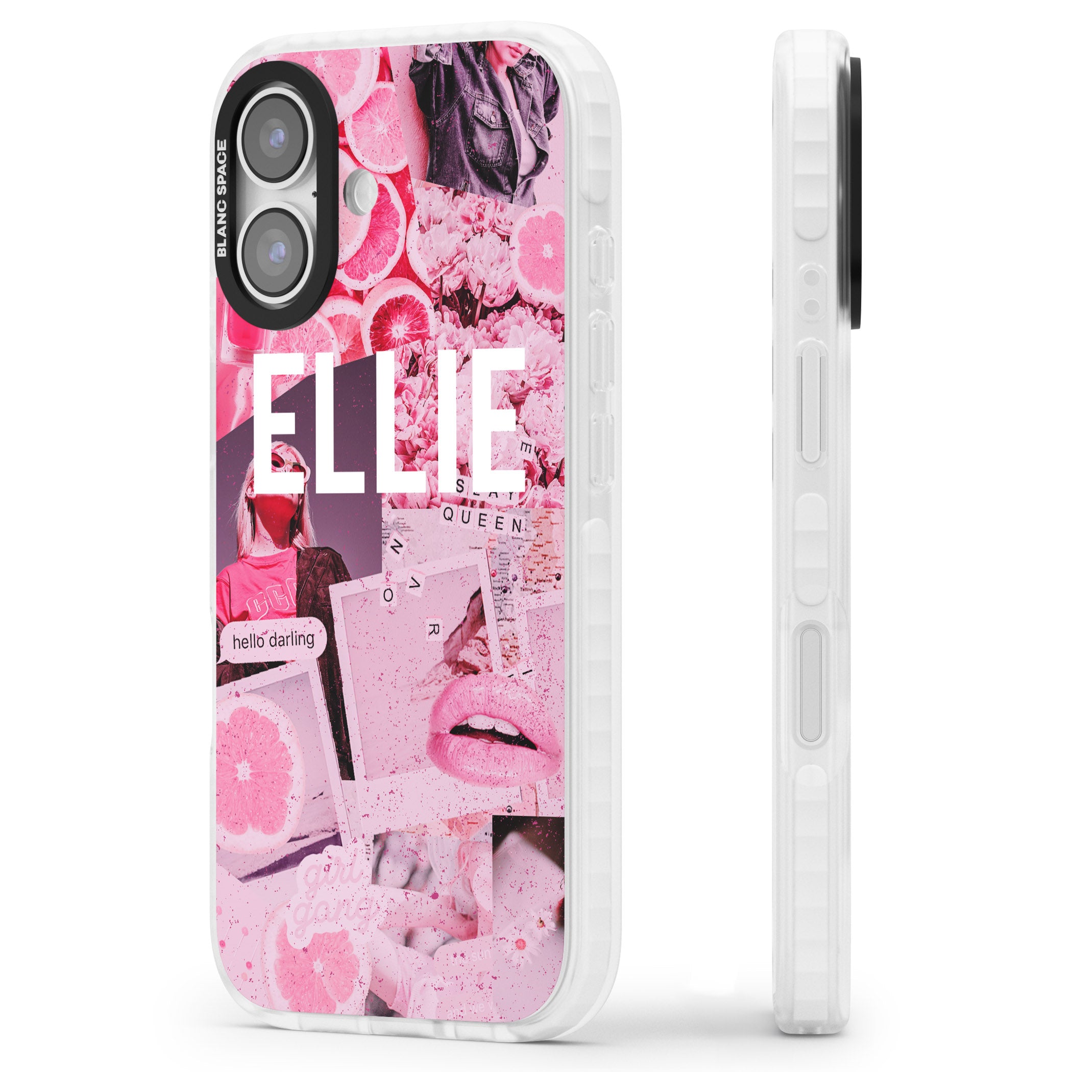 Personalised Sweet Pink Collage iPhone 17 Impact Clear Phone Case Side Profile