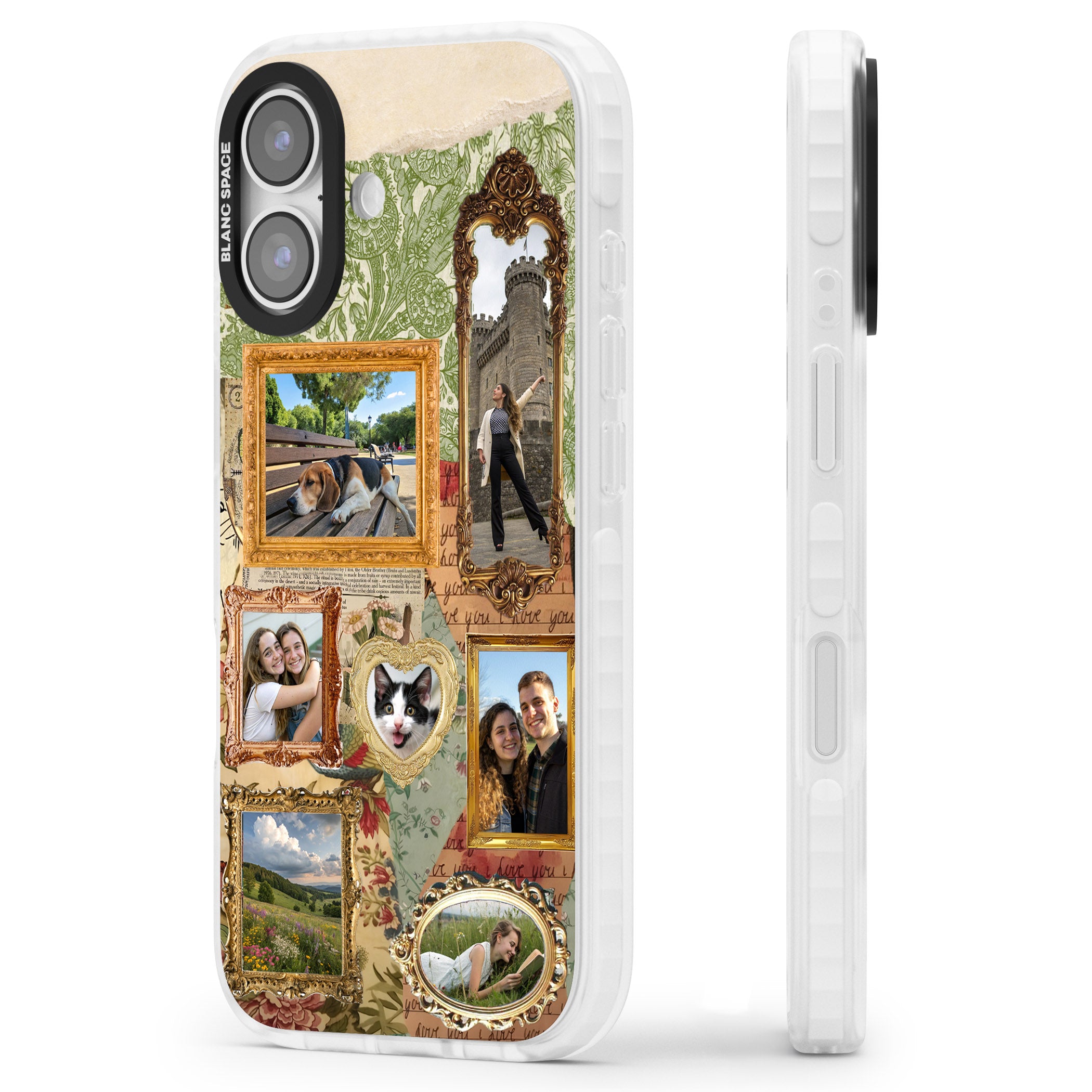 Personalised Vintage Frame Collage iPhone 17 Impact Clear Phone Case Side Profile