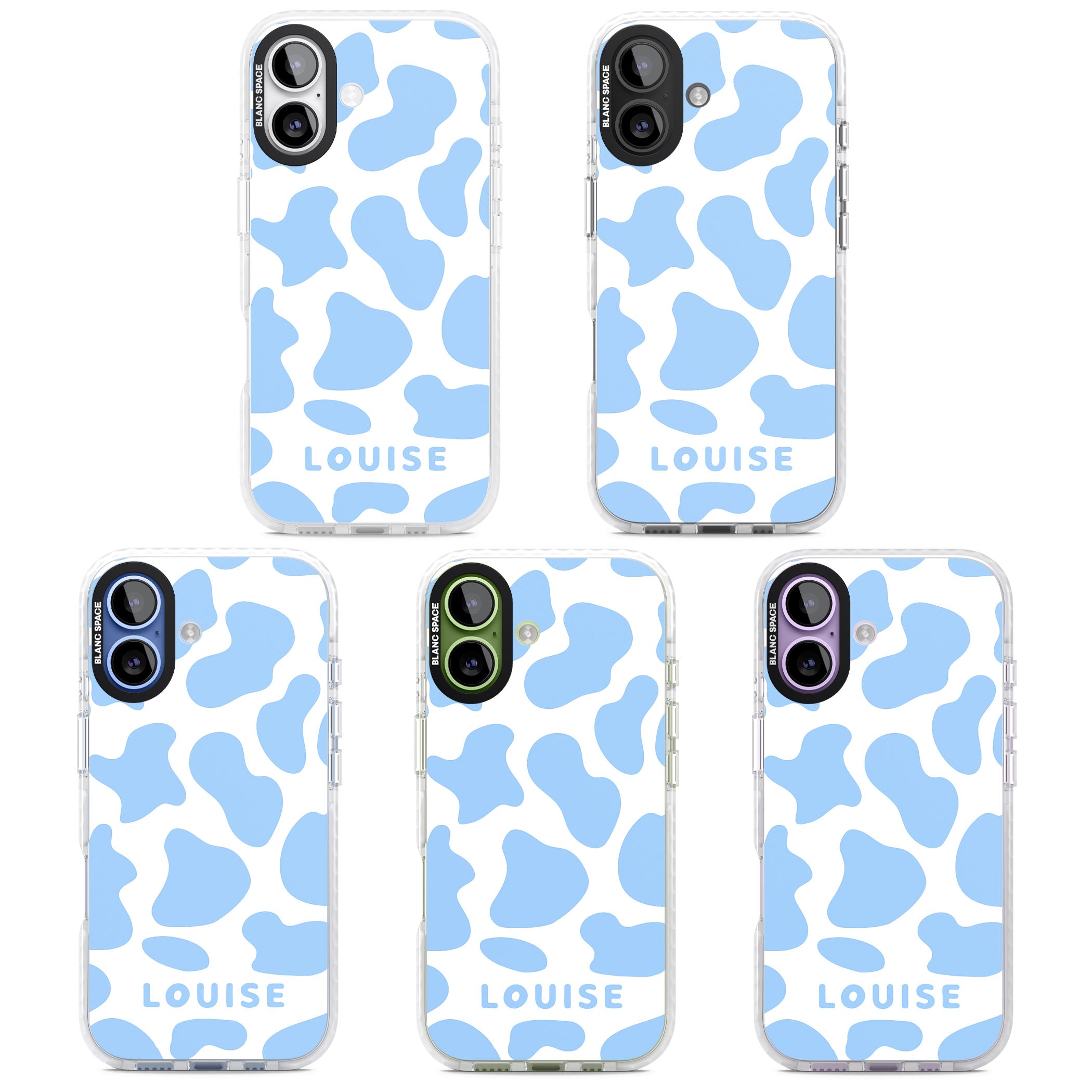Personalised Blue And White Cow Print iPhone 17 Impact Clear Phone Case APT Impact Protection