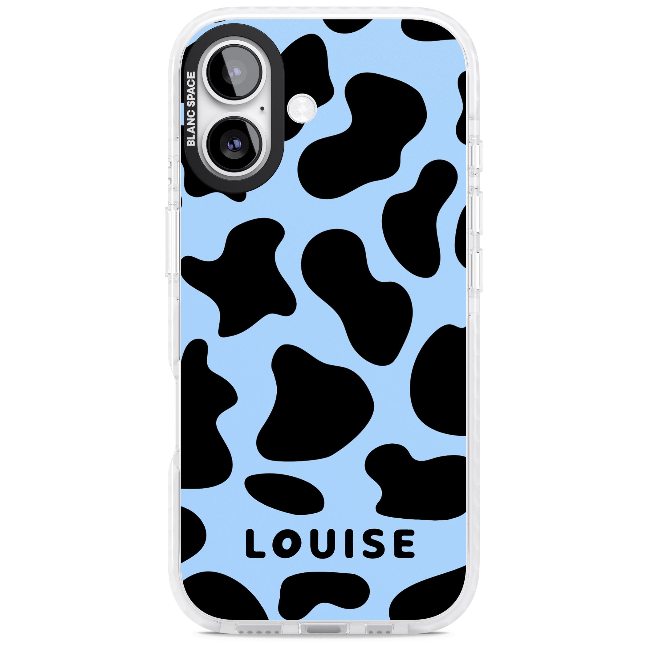 Personalised Blue And Black Cow Print iPhone 17 Impact Clear Phone Case