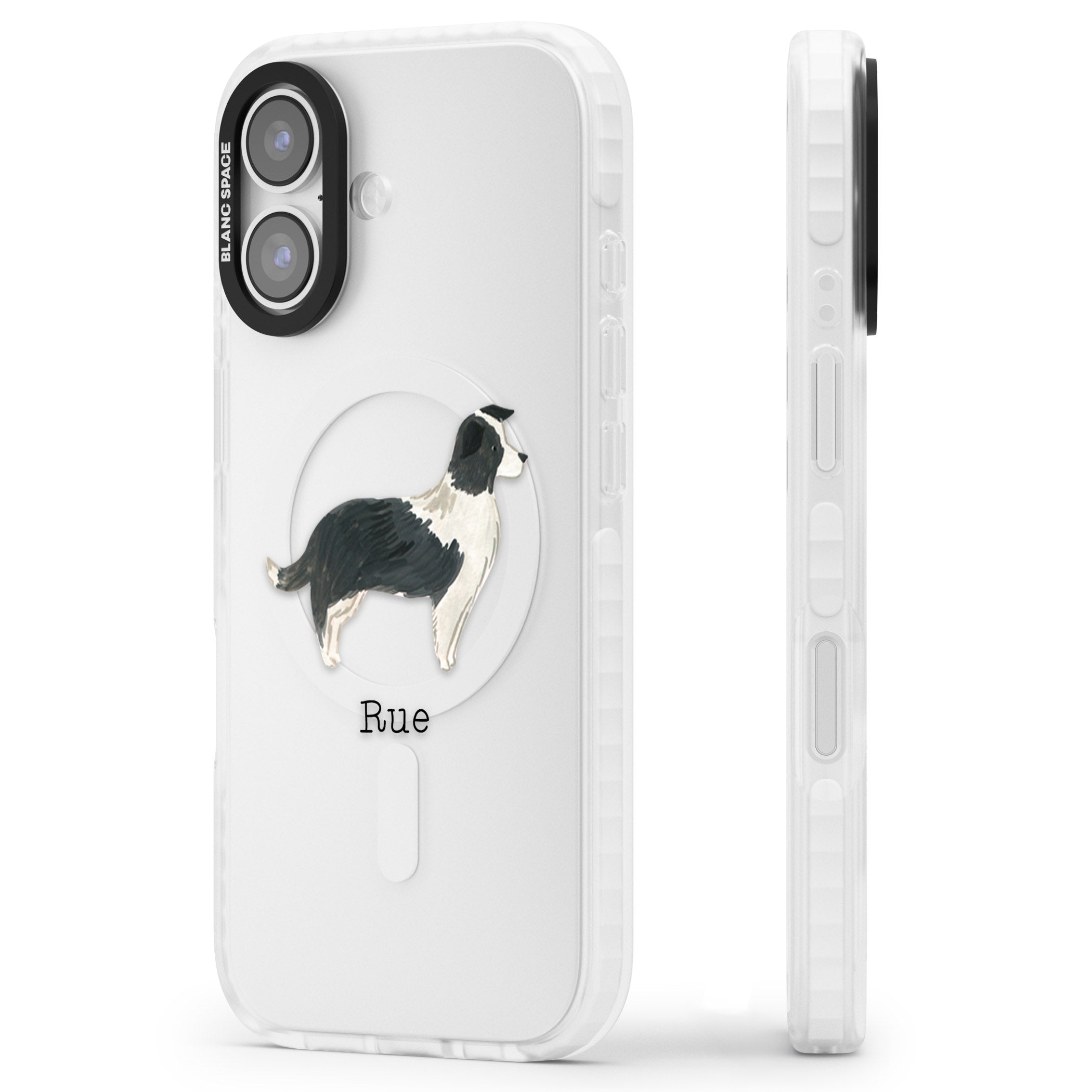 Personalised Border Collie iPhone 17 Impact Clear Phone Case Side Profile
