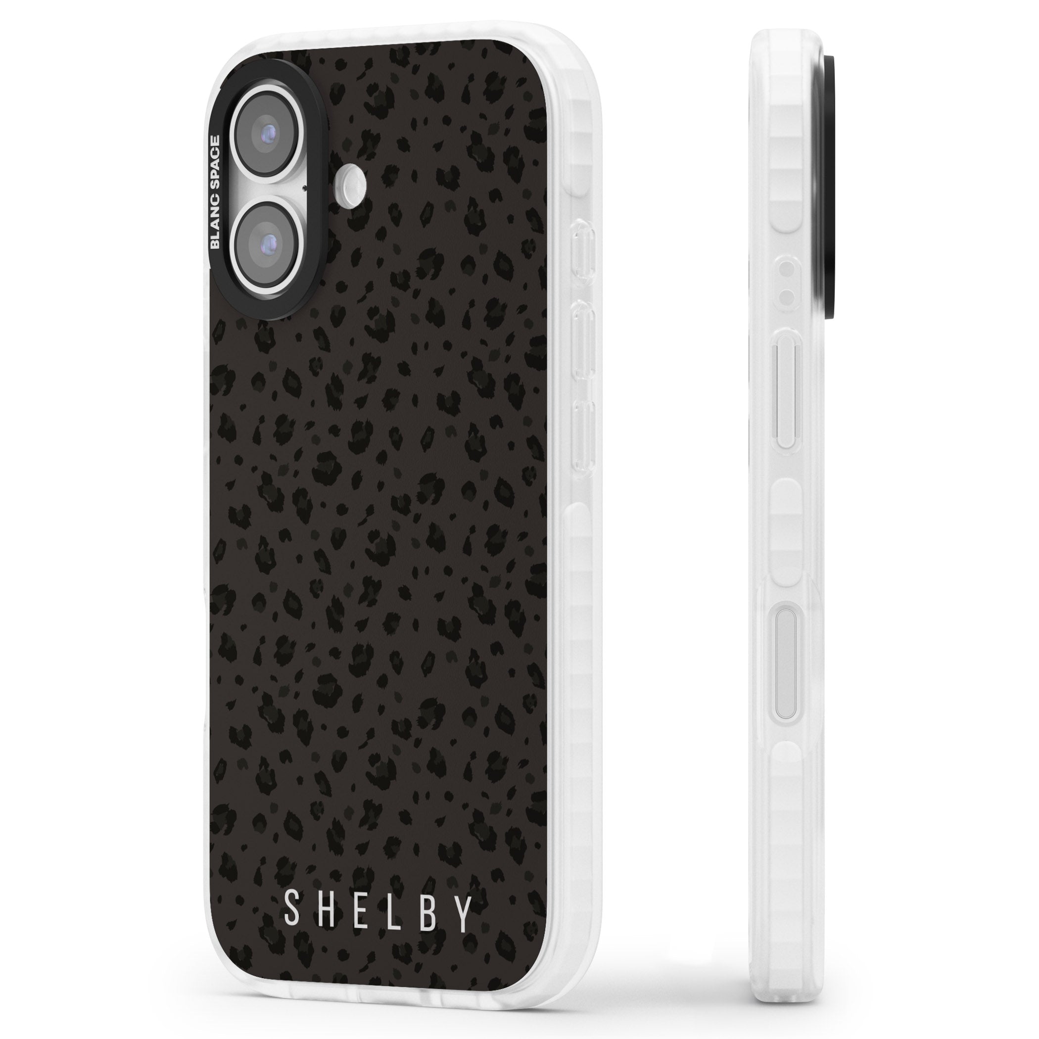 Personalised Dark Leopard Lettering iPhone 17 Impact Clear Phone Case Side Profile