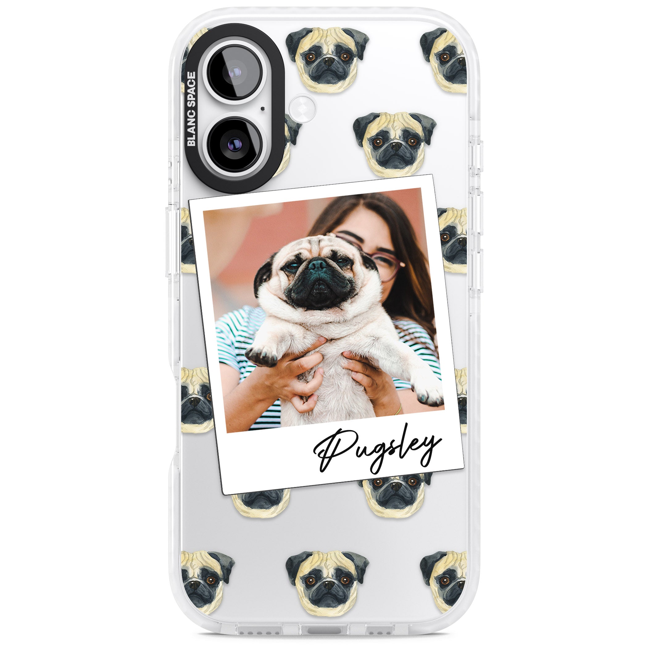 Personalised Pug Instant Camera Photo iPhone 17 Impact Clear Phone Case