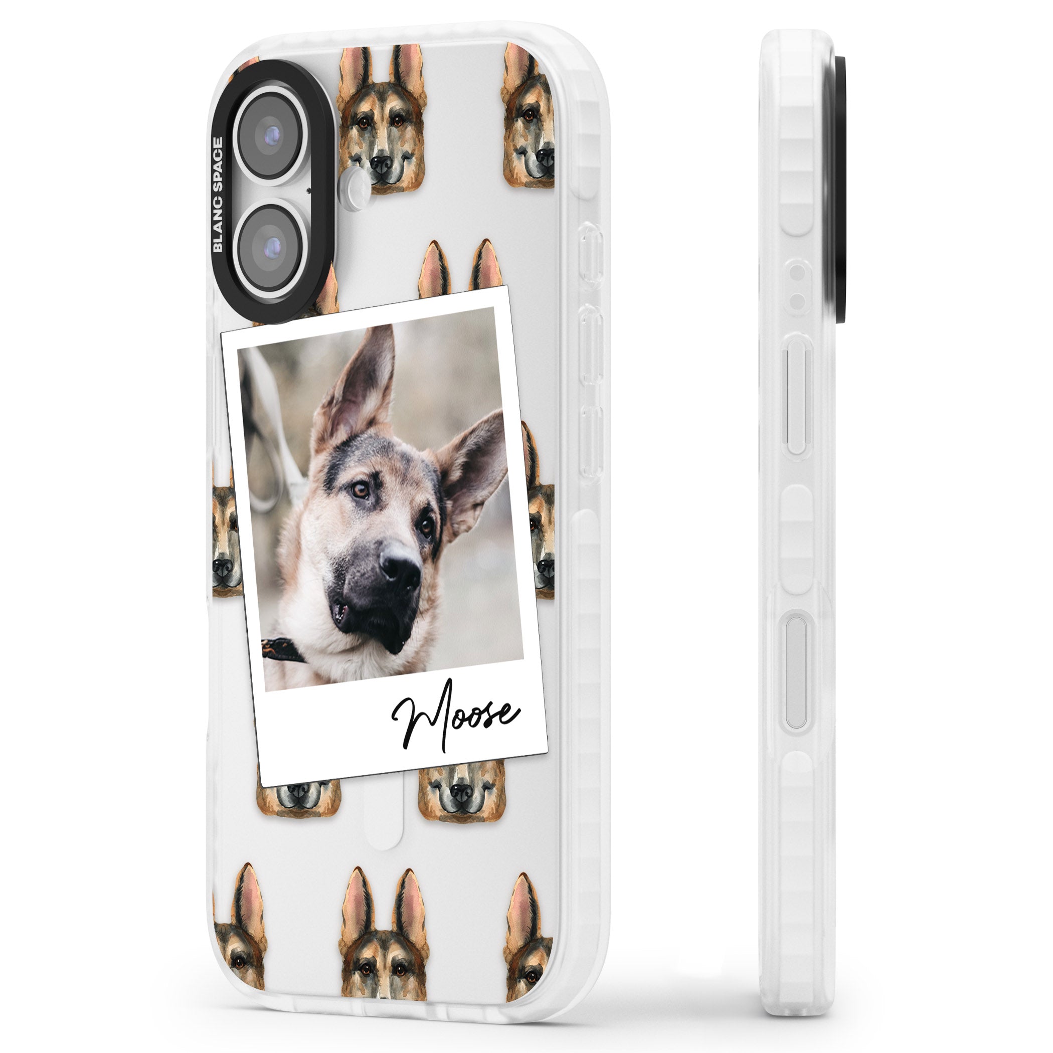 Personalised German Shepherd Instant Camera Photo iPhone 17 Impact Clear Phone Case Side Profile