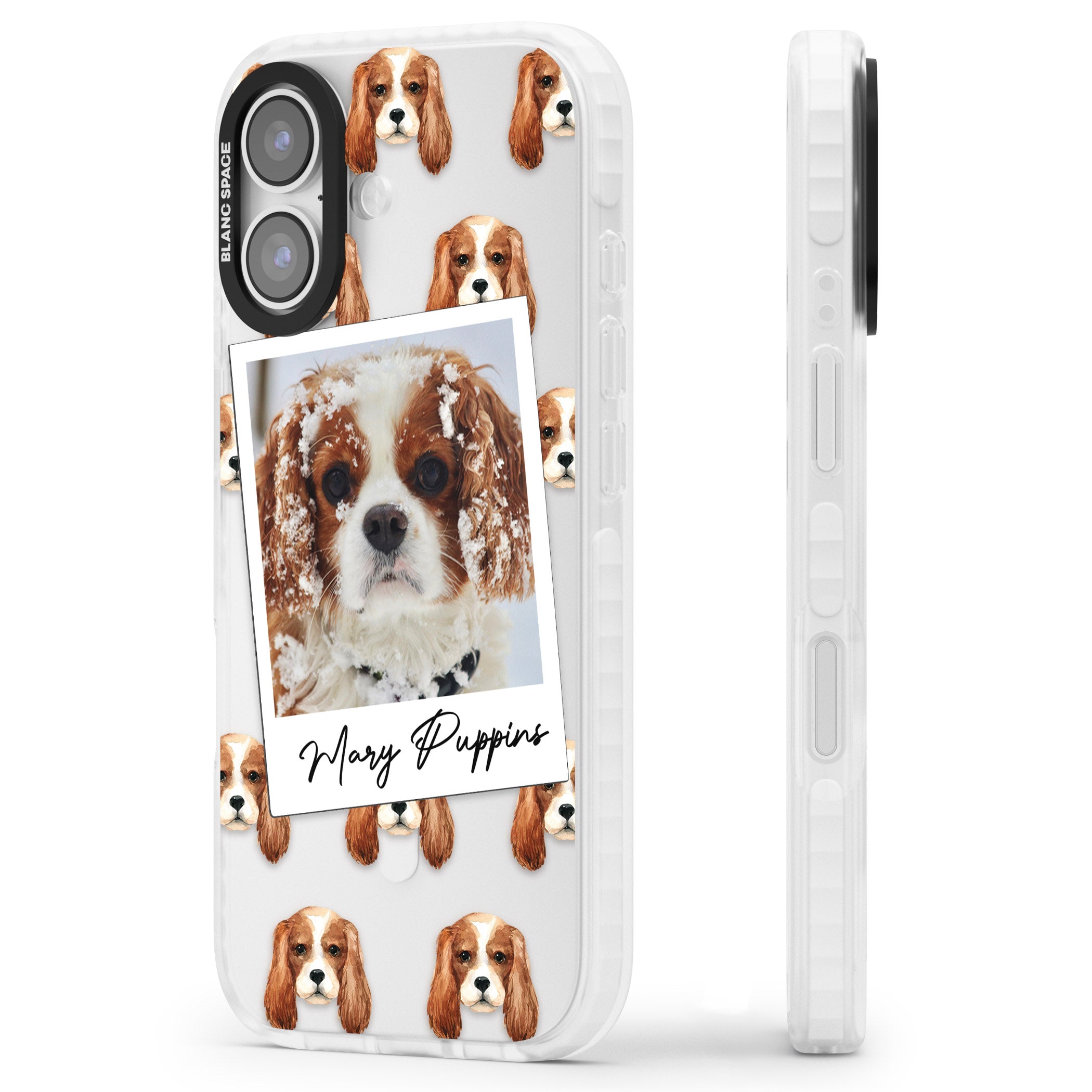 Personalised Cavalier King Charles Instant Camera Photo iPhone 17 Impact Clear Phone Case Side Profile