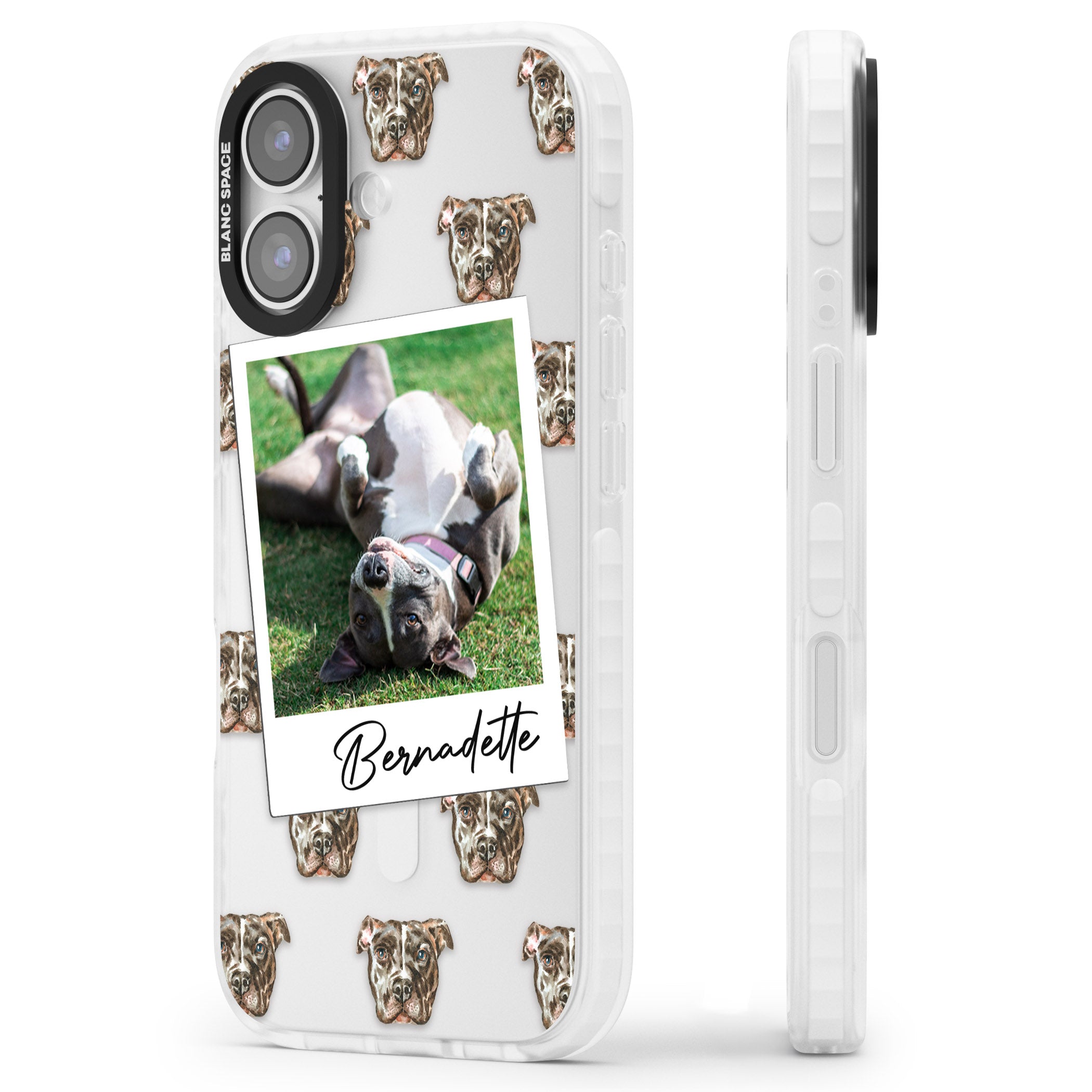 Personalised Staffordshire Bull Terrier Instant Camera Photo iPhone 17 Impact Clear Phone Case Side Profile