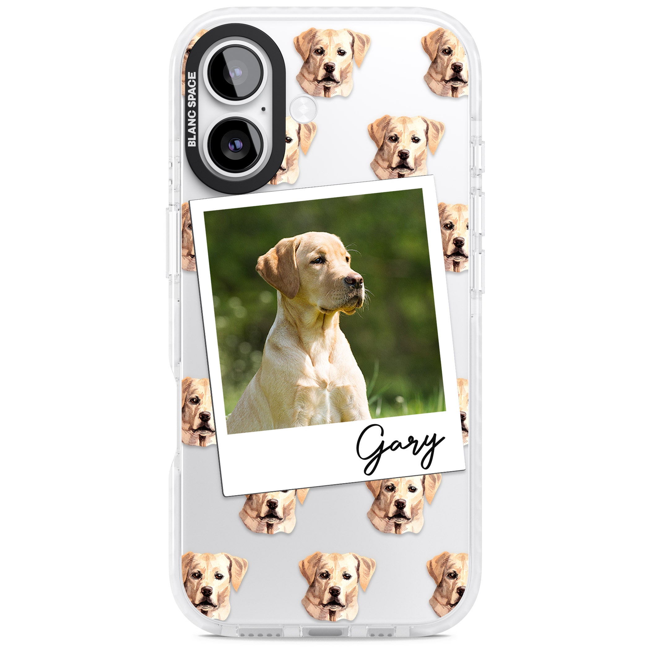 Personalised Tan Black Labrador Instant Camera Photo iPhone 17 Impact Clear Phone Case
