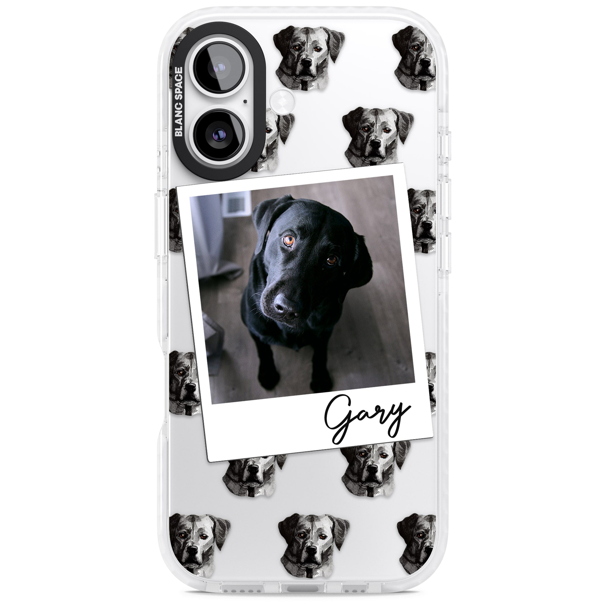 Personalised Black Labrador Instant Camera Photo iPhone 17 Impact Clear Phone Case