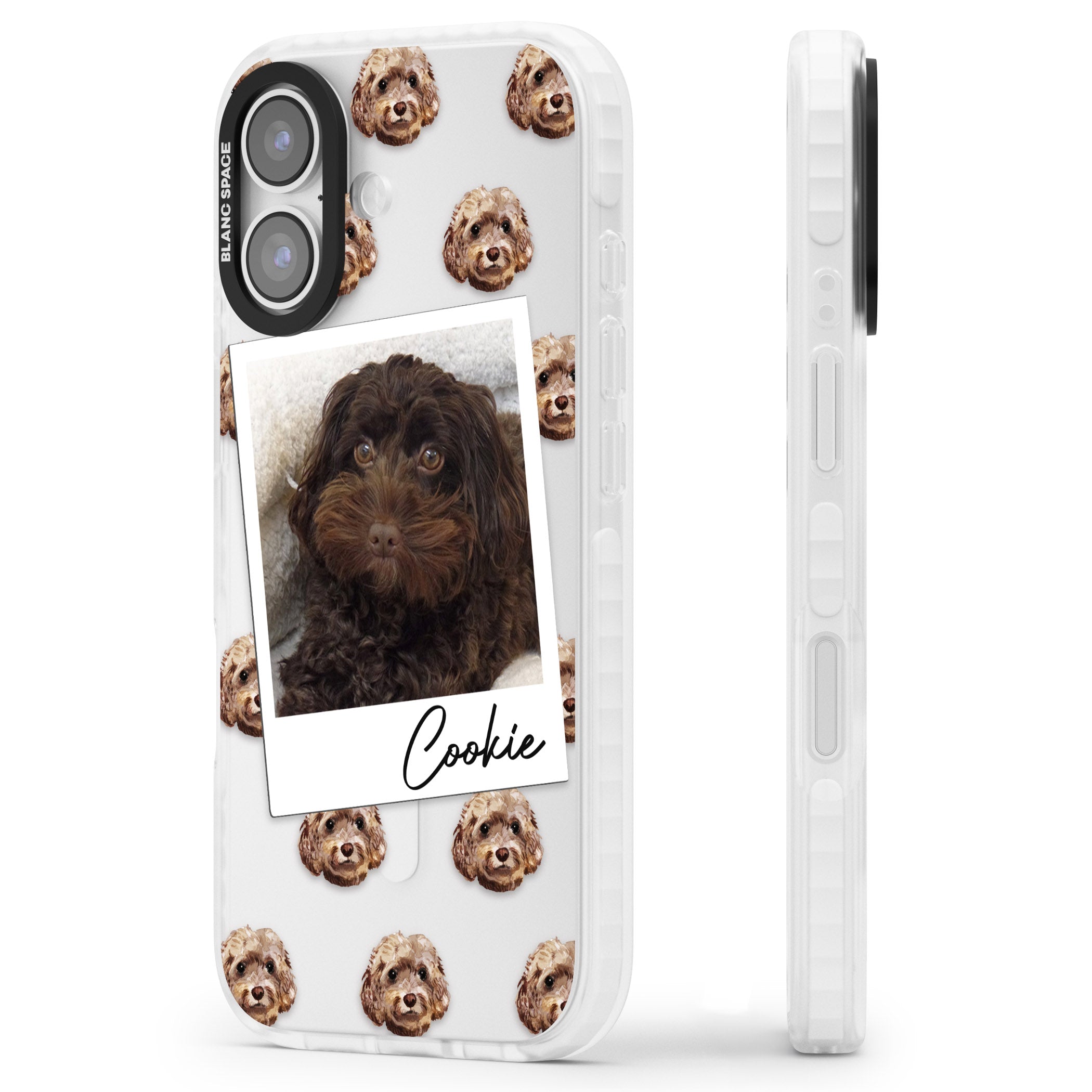 Personalised Brown Cockapoo Instant Camera Photo iPhone 17 Impact Clear Phone Case Side Profile