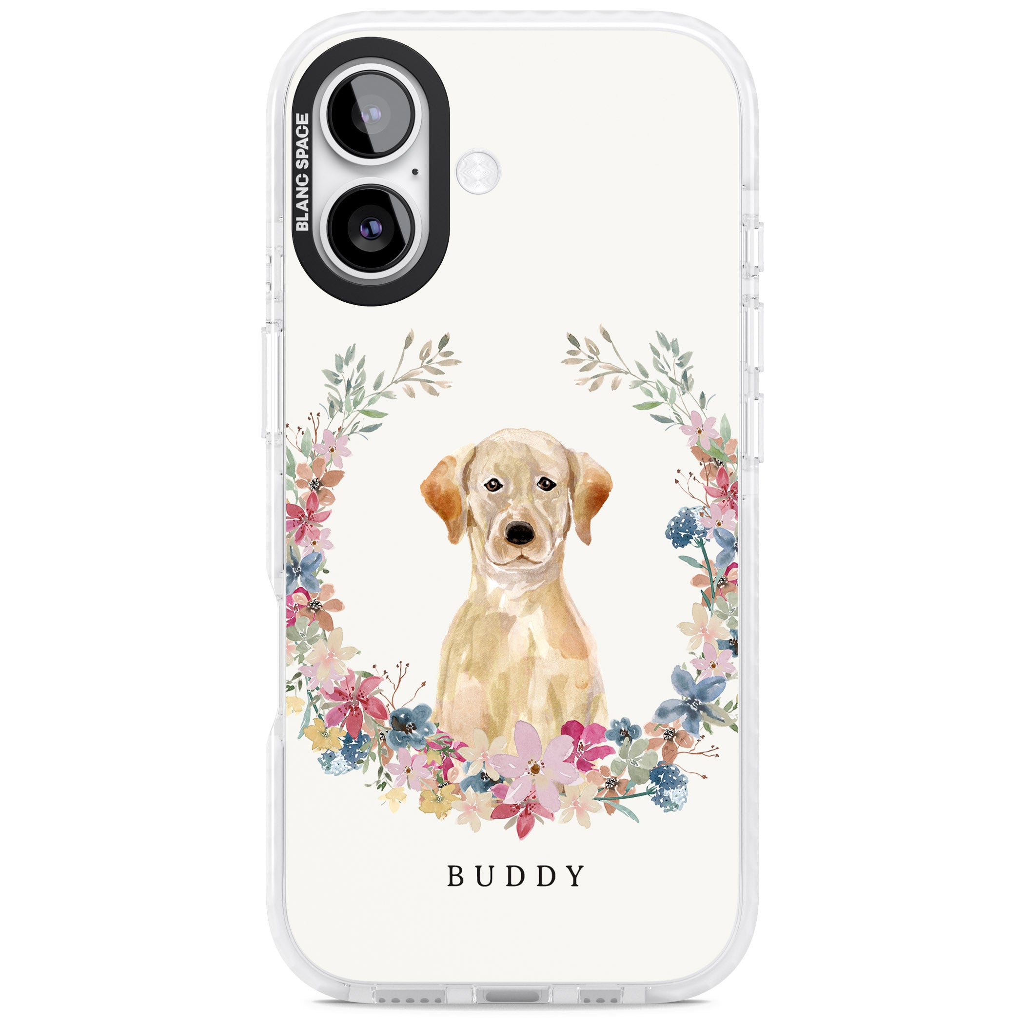 Personalised Yellow Labrador Retriever Floral Portrait iPhone 17 Impact Clear Phone Case
