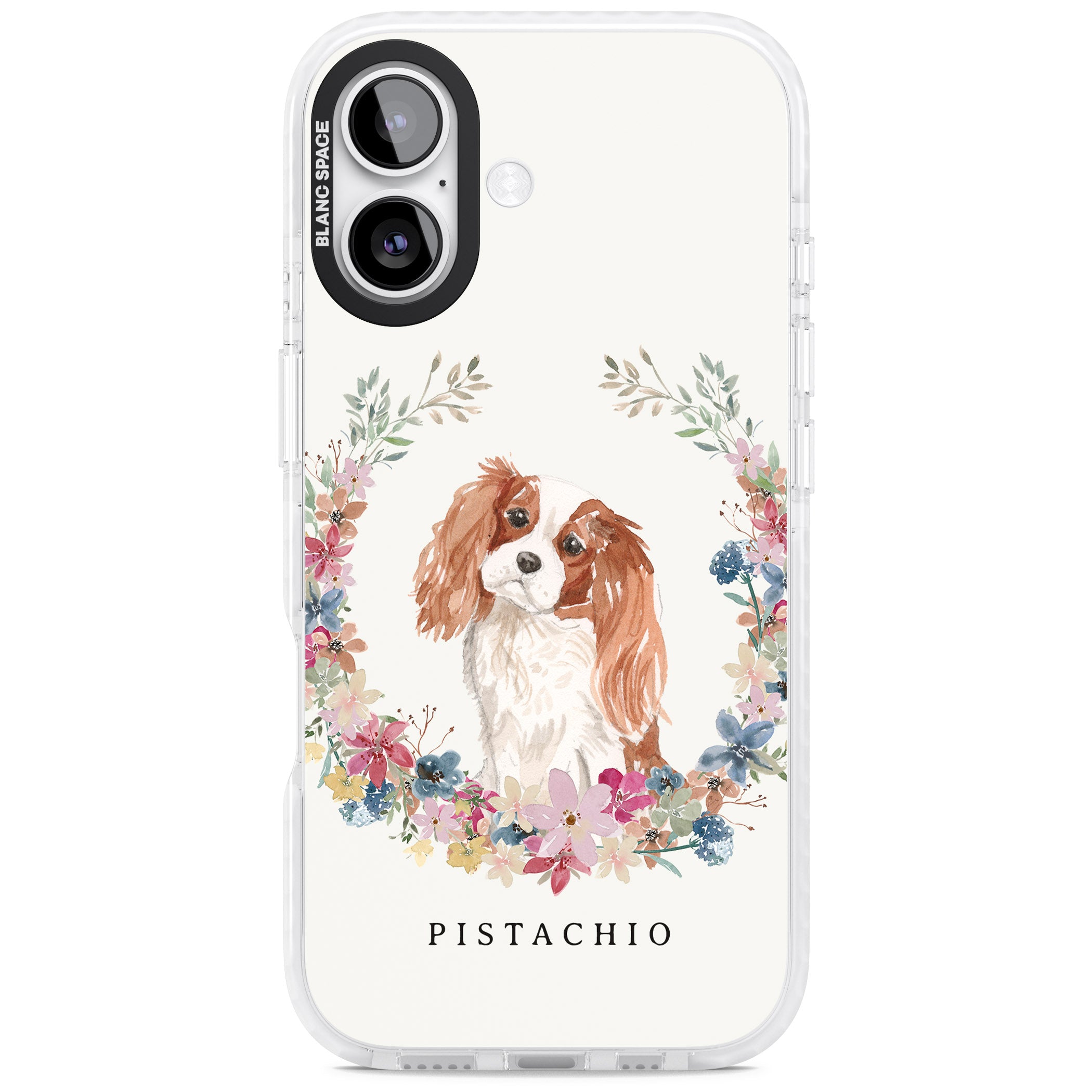 Personalised Cavalier King Charles Floral Portrait iPhone 17 Impact Clear Phone Case