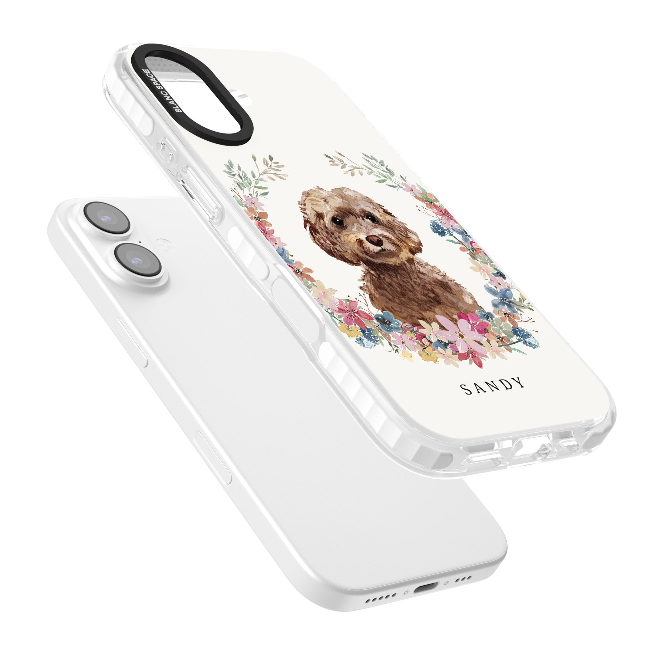 Personalised Brown Cockapoo Floral Portrait iPhone 17 Impact Clear Phone Case Colours