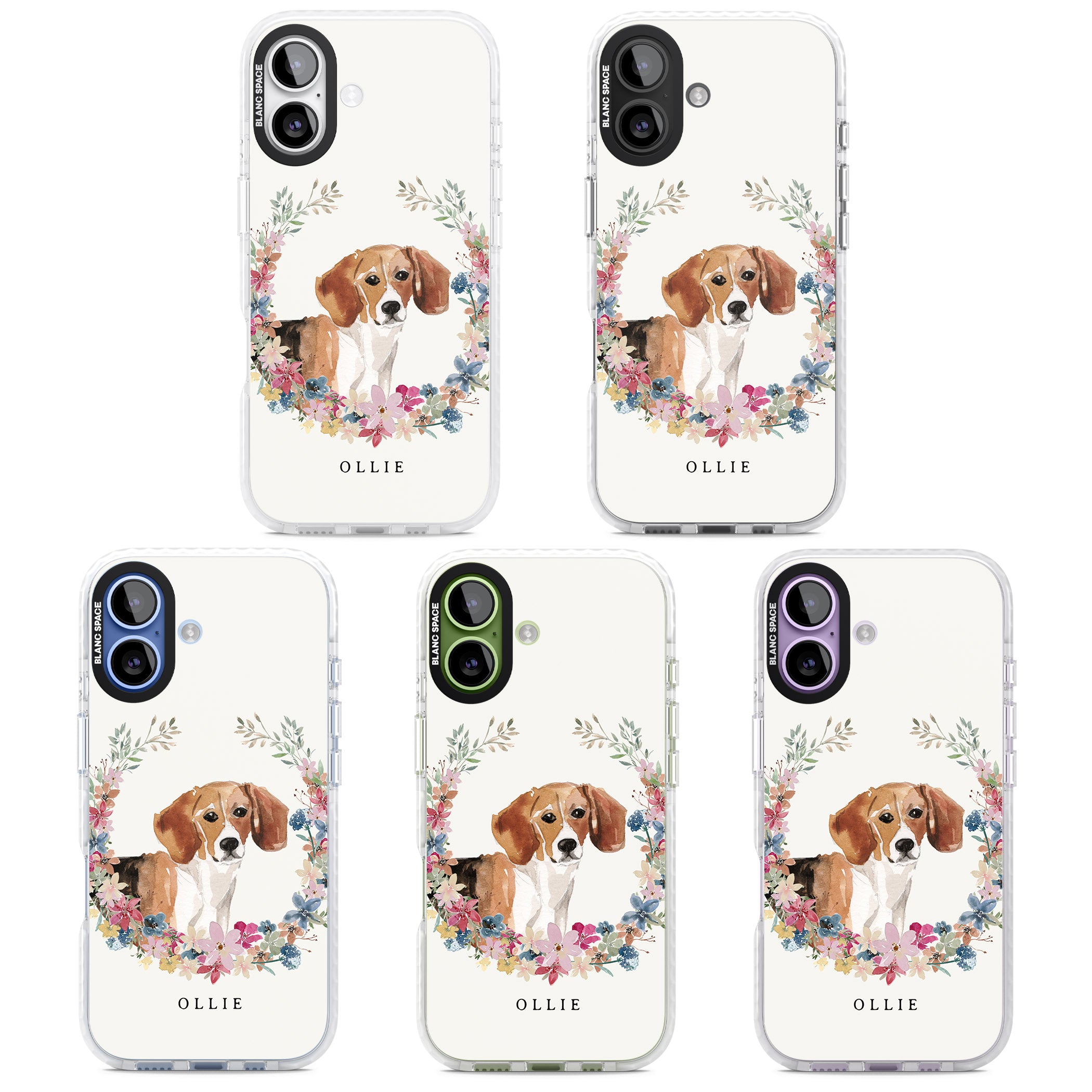 Personalised Beagle Floral Portrait iPhone 17 Impact Clear Phone Case APT Impact Protection