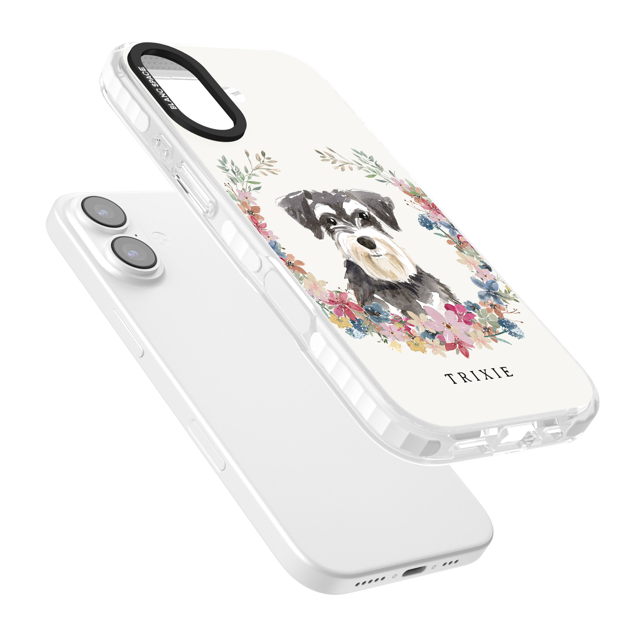 Personalised Watercolor Schnauzer Floral Portrait iPhone 17 Impact Clear Phone Case Colours