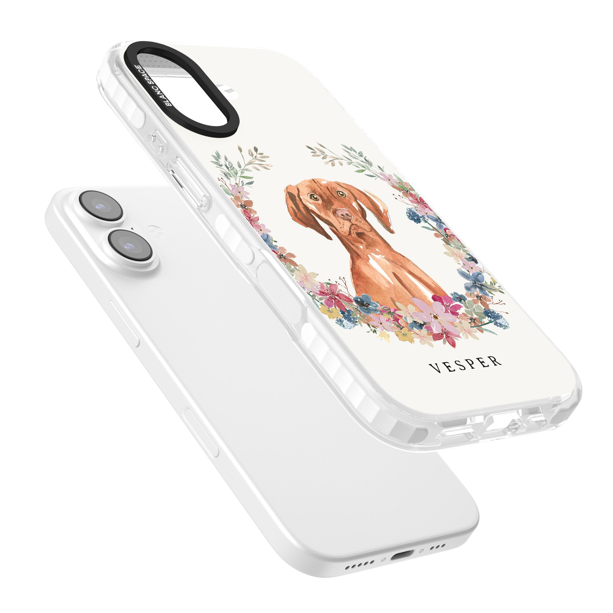 Personalised Hungarian Vizsla Floral Portrait iPhone 17 Impact Clear Phone Case Colours