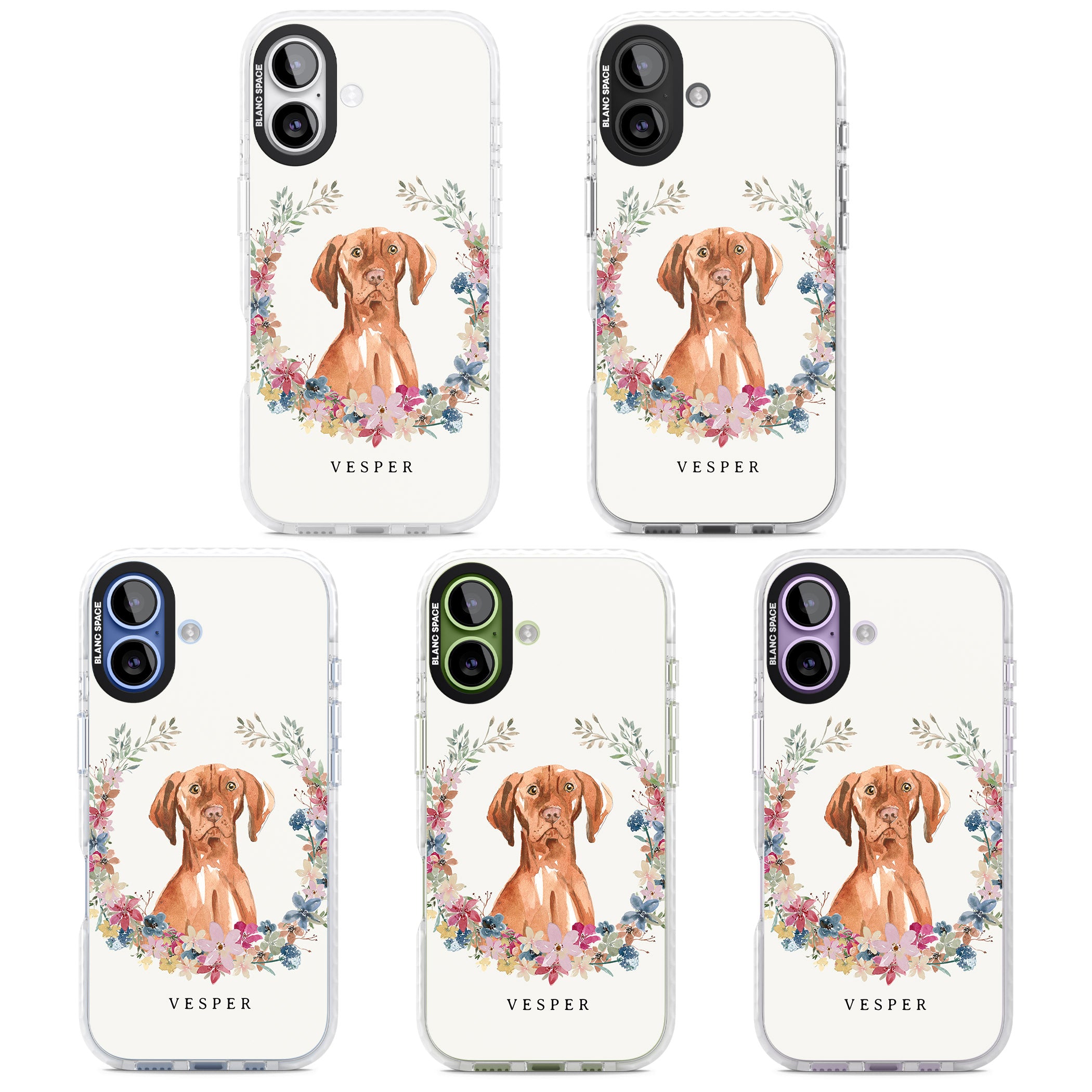 Personalised Hungarian Vizsla Floral Portrait iPhone 17 Impact Clear Phone Case APT Impact Protection