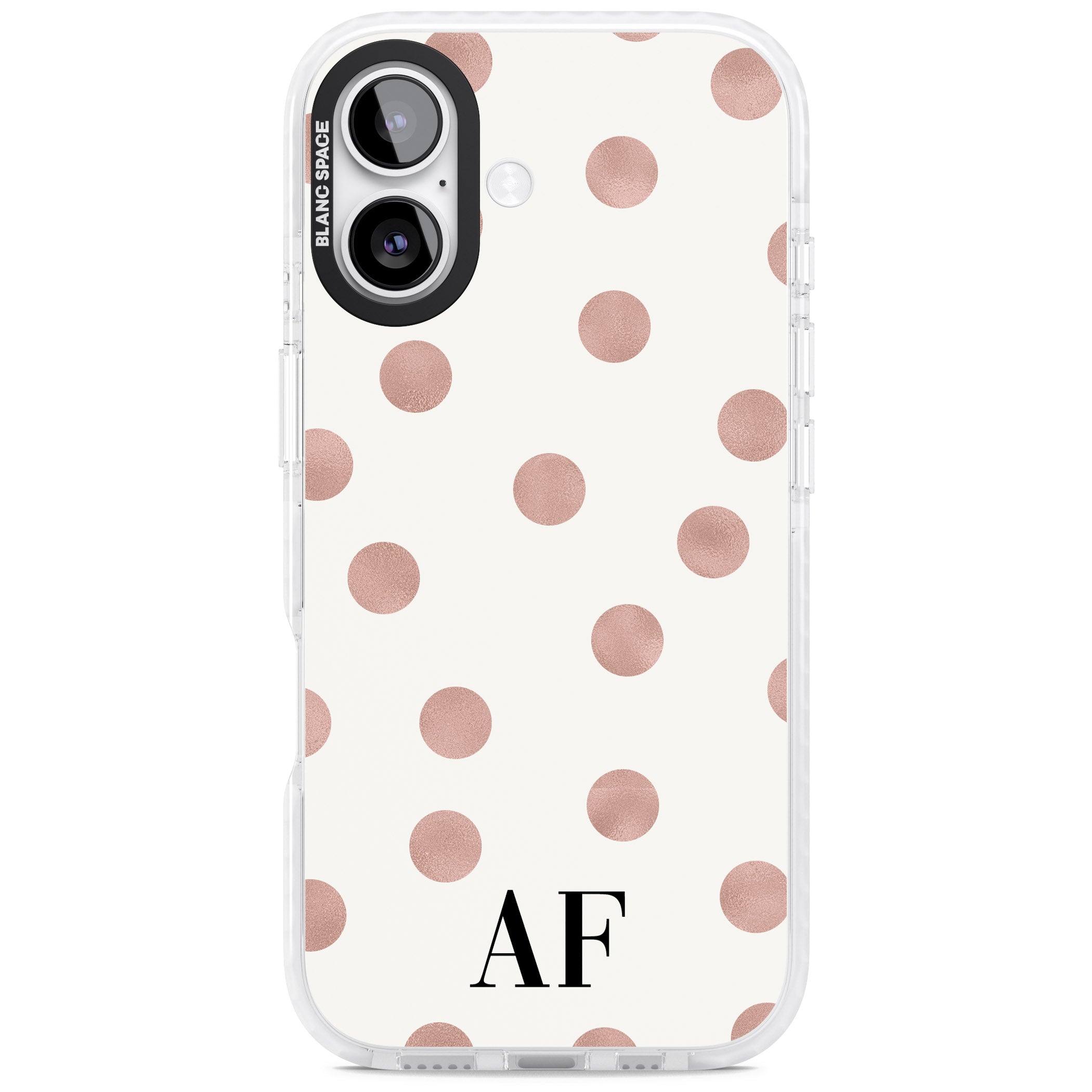 Personalised Rose Gold Dots & Initials iPhone 17 Impact Clear Phone Case