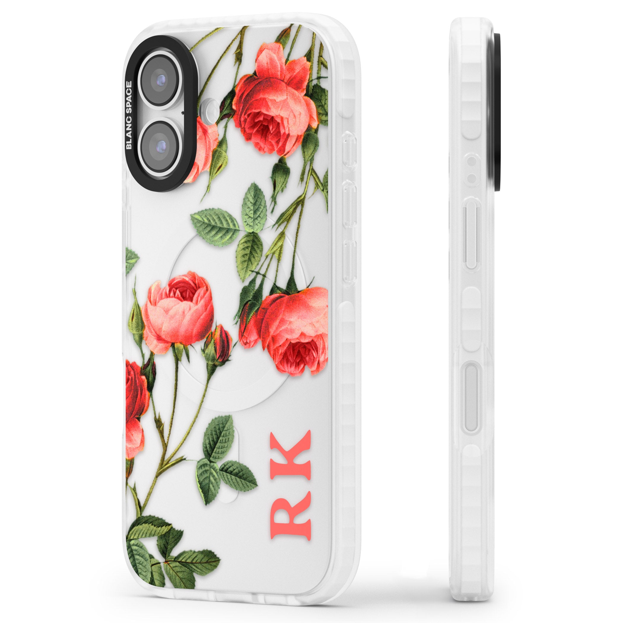 Personalised Vintage Floral Rose iPhone 17 Impact Clear Phone Case Side Profile
