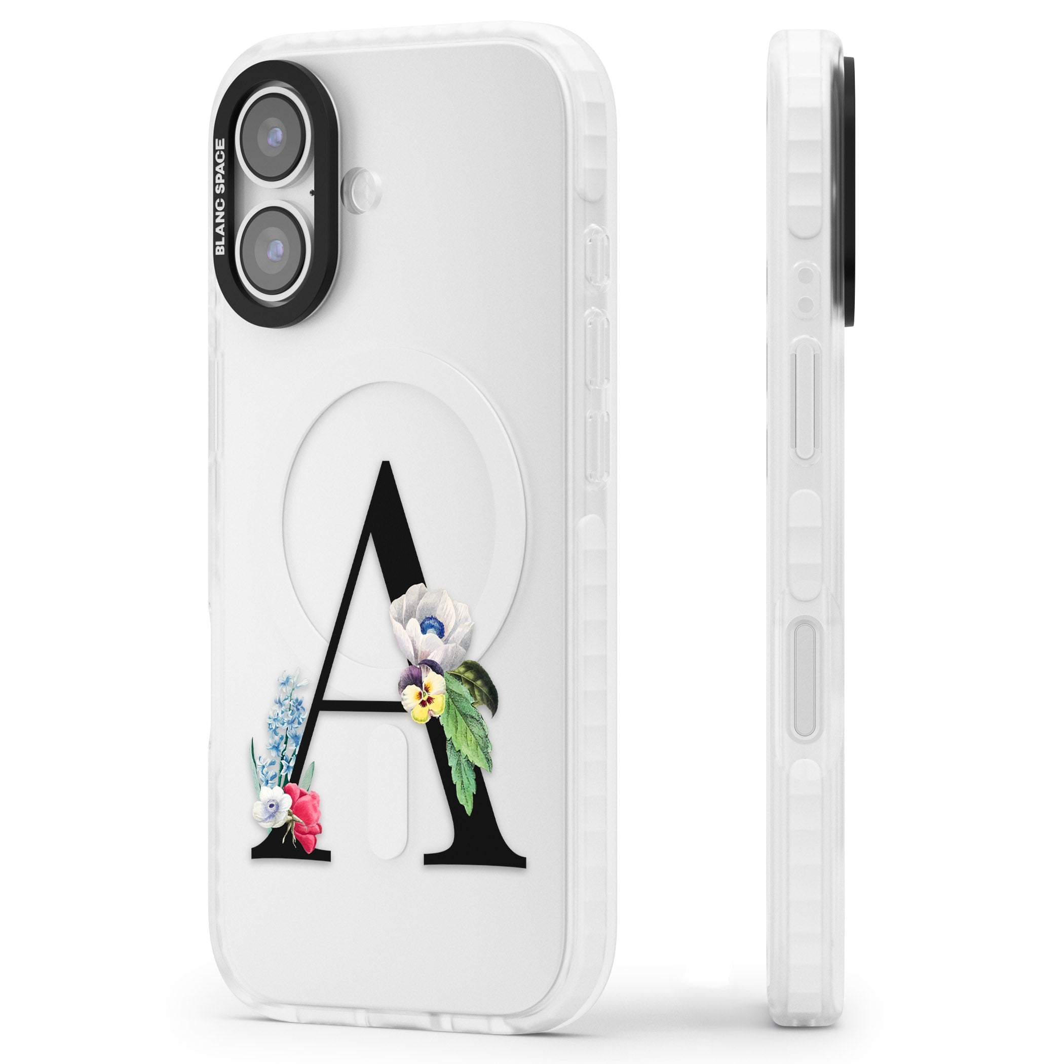 Personalised Floral Initial iPhone 17 Impact Clear Phone Case Side Profile