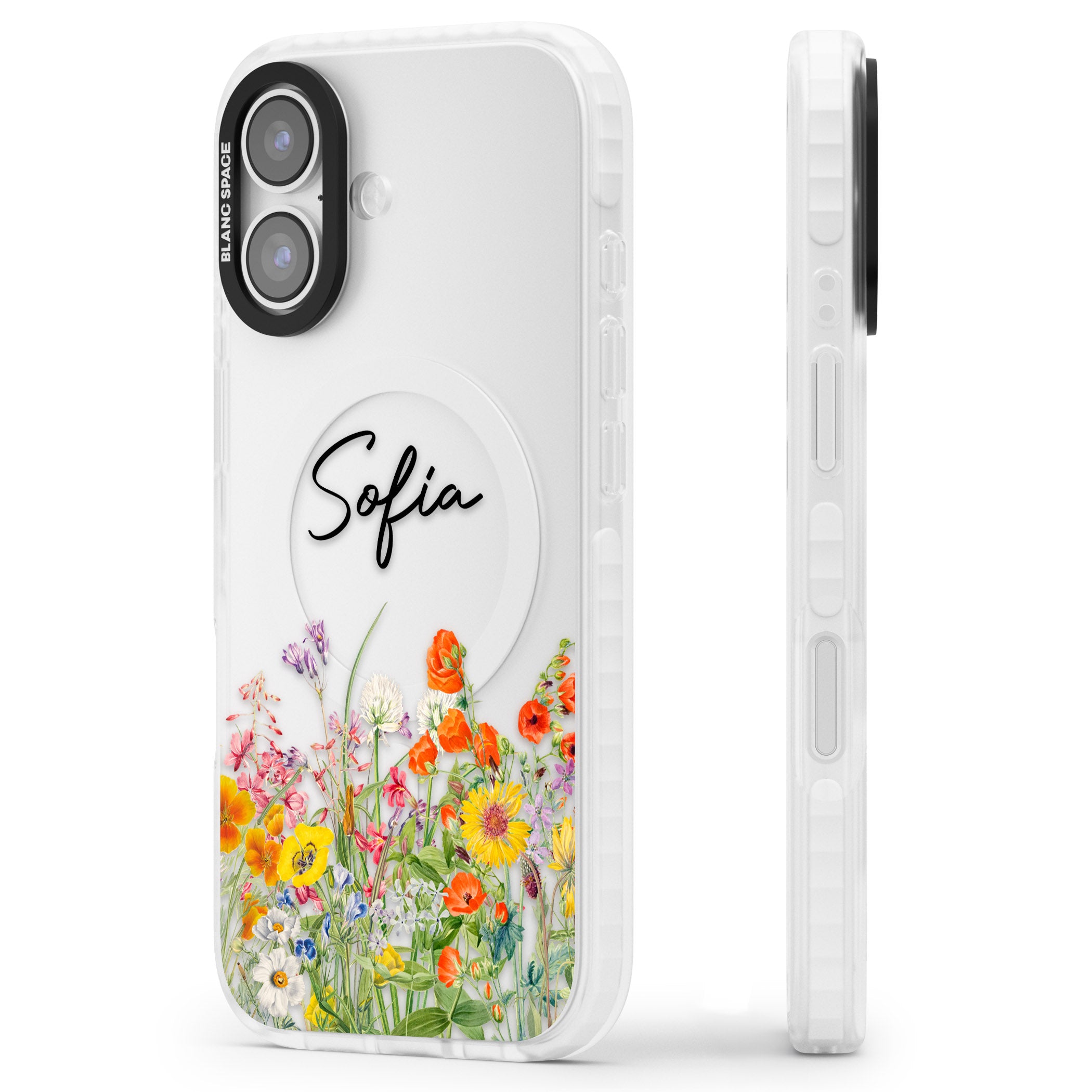 Personalised Summer Wildflowers iPhone 17 Impact Clear Phone Case Side Profile