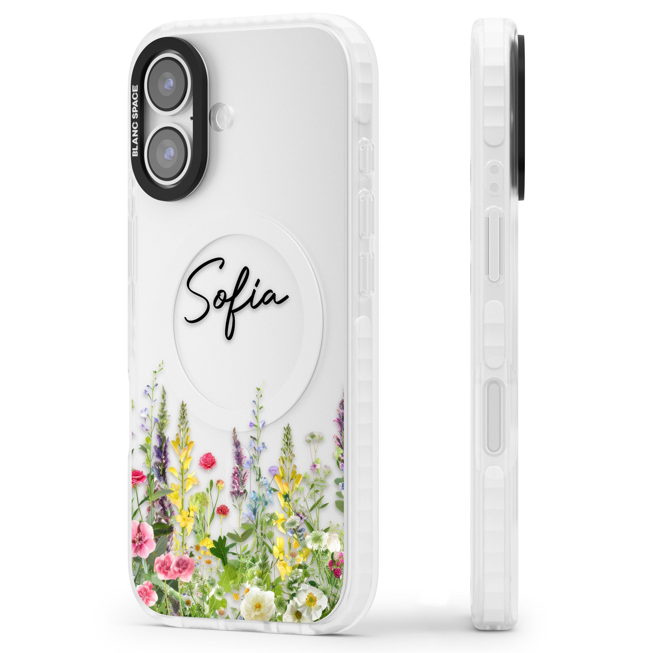Personalised Garden Wildfowers iPhone 17 Impact Clear Phone Case Side Profile